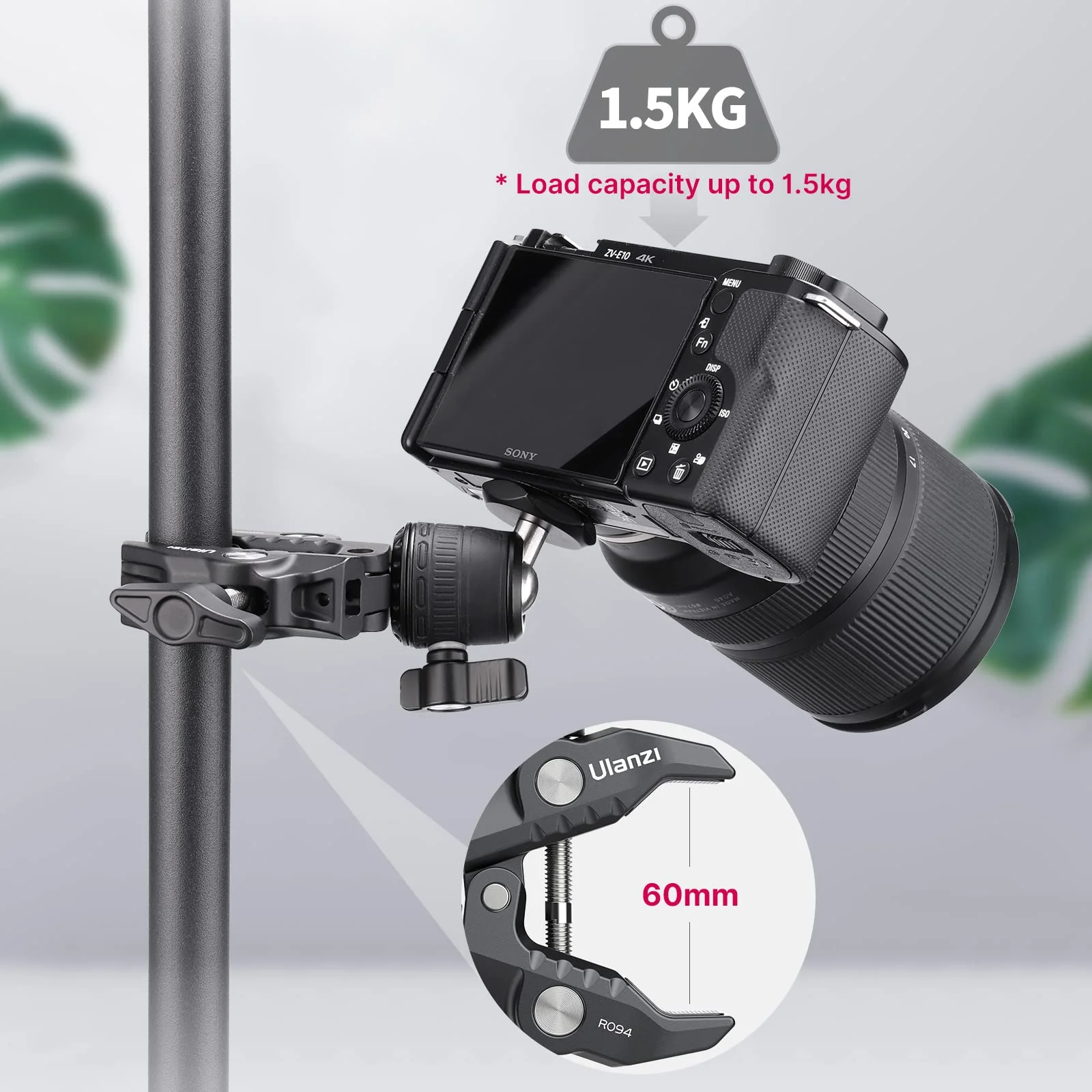 ULANZI R099 Super Clamp Camera Mount Clamp with 360° Ballhead, Bike/Bicycle/Motorcycle Handlebar Mount for Insta360/GoPro/AKASO/DJI Osmo Action Cameras, DSLR/Cameras/Lights Pole Tube Mount - Image 2