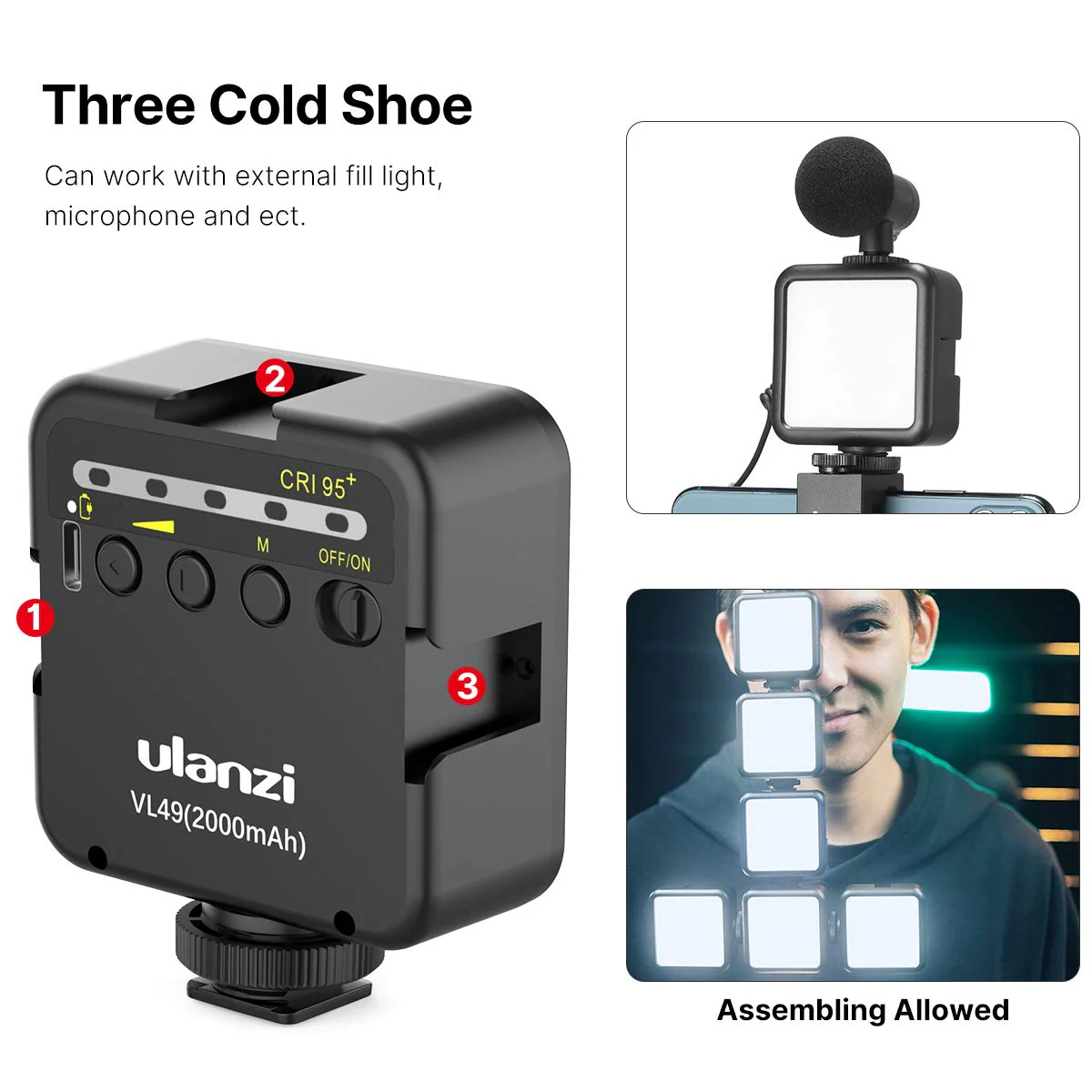ULANZI Smartphone Vlogging Kit with Adjustable Handle Grip, Mini Tripod, Dimmable LED Light - YouTube, TIK Tok, Vlogging Equipment for iPhone/Android Smartphone Video Kit (ST-02S) ST-02S - Image 4
