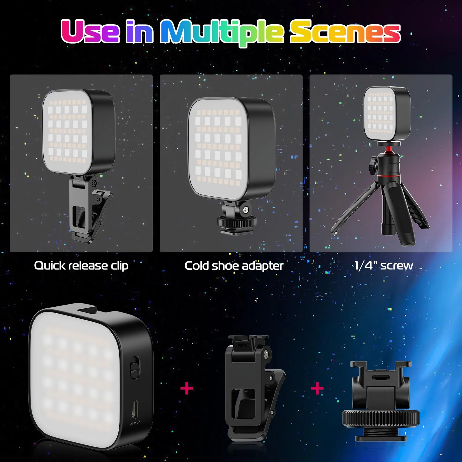 ULANZI U60 RGB Video Lights Black LED Camera Light 360° Full Color Portable Photography Lighting w Quick Release Cold Shoe Adapter and Clip, 2500mAh Rechargeable CRI 95+ 2500-9000K Dimmable Panel Lamp - Image 4