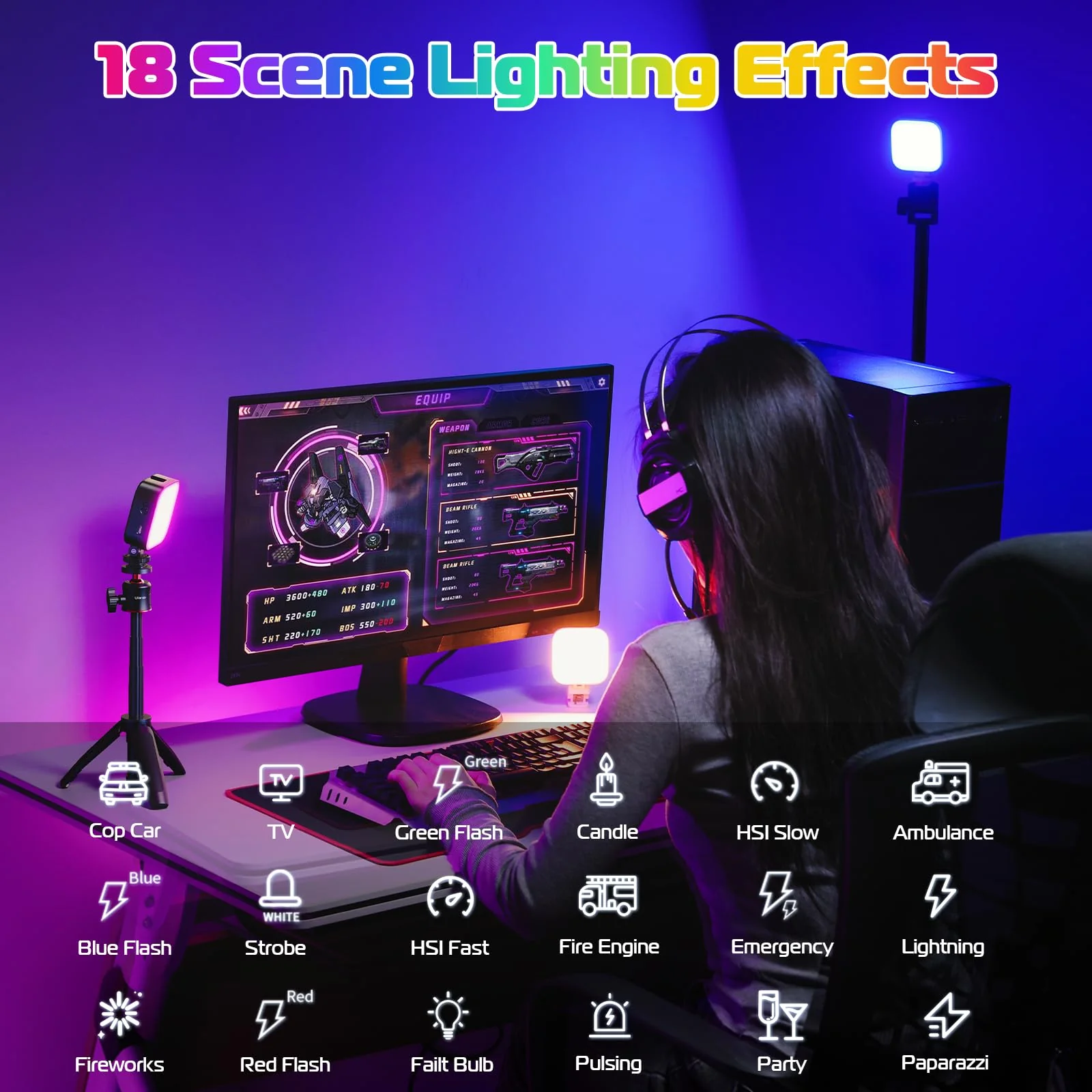 ULANZI U60 RGB Video Lights Black LED Camera Light 360° Full Color Portable Photography Lighting w Quick Release Cold Shoe Adapter and Clip, 2500mAh Rechargeable CRI 95+ 2500-9000K Dimmable Panel Lamp - Image 6