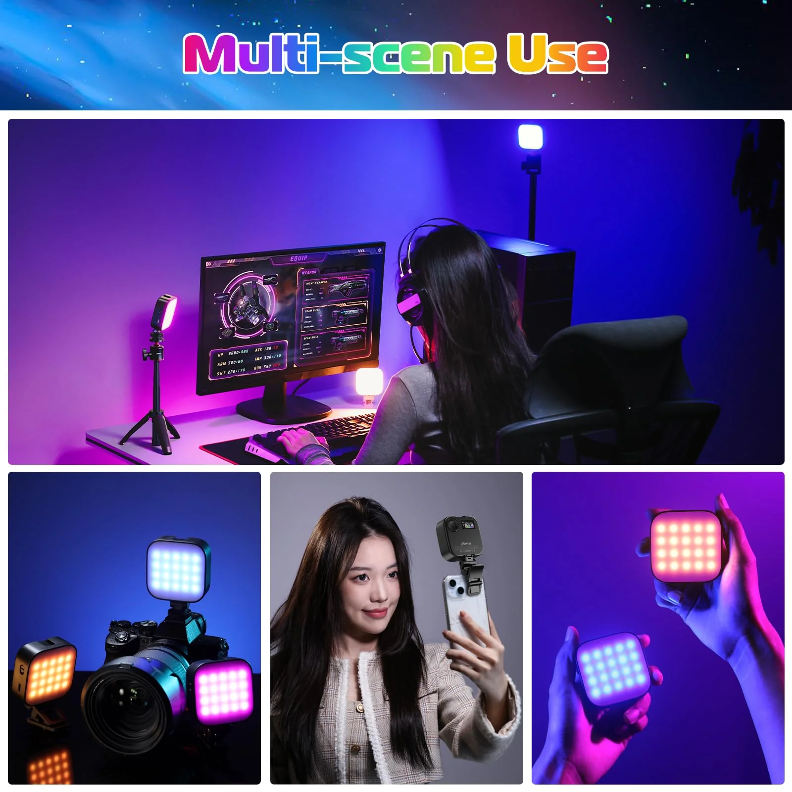 ULANZI U60 RGB Video Lights Black LED Camera Light 360° Full Color Portable Photography Lighting w Quick Release Cold Shoe Adapter and Clip, 2500mAh Rechargeable CRI 95+ 2500-9000K Dimmable Panel Lamp - Image 7