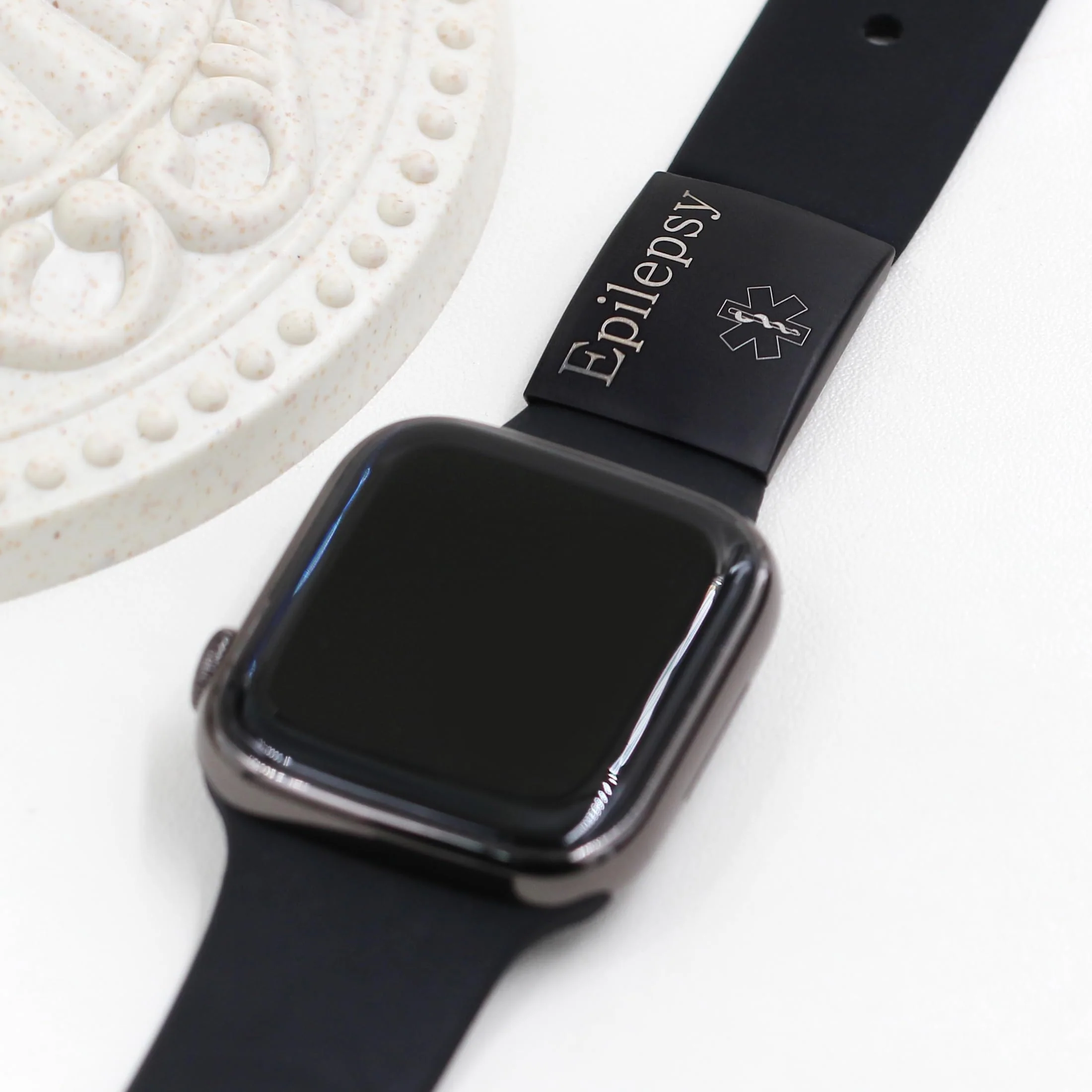 Uloveido Engraved Epilepsy Medical Identity Tag Black Stainless Steel Medical Alert ID Tag Suitable for Apple Watch Y4313 Black-epilepsy - Image 5