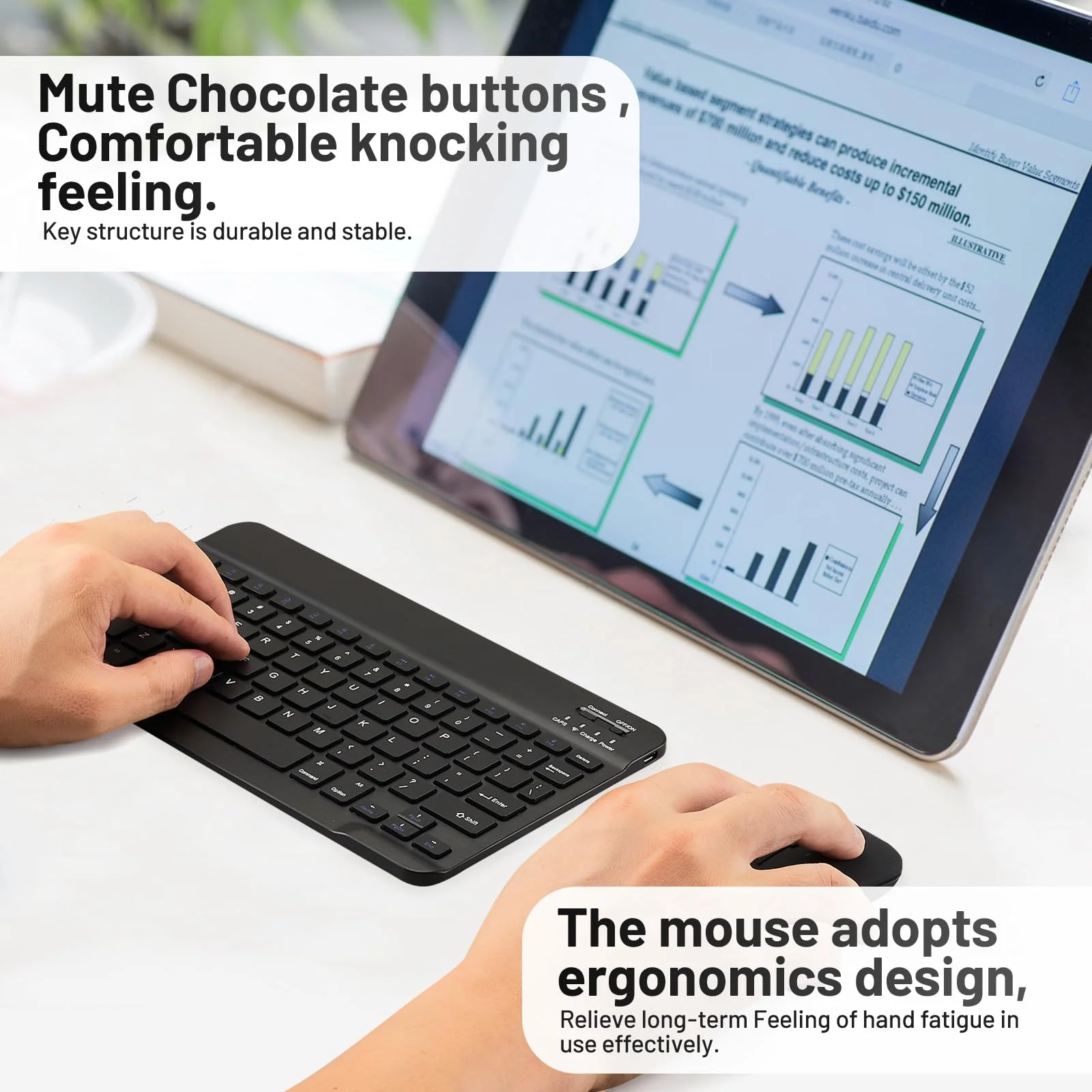 Ultra-Slim Bluetooth Keyboard Portable Mini Wireless Keyboard Rechargeable for Apple iPad iPhone Samsung Tablet Phone Smartphone iOS Android Windows (10 inch Black) - Image 3