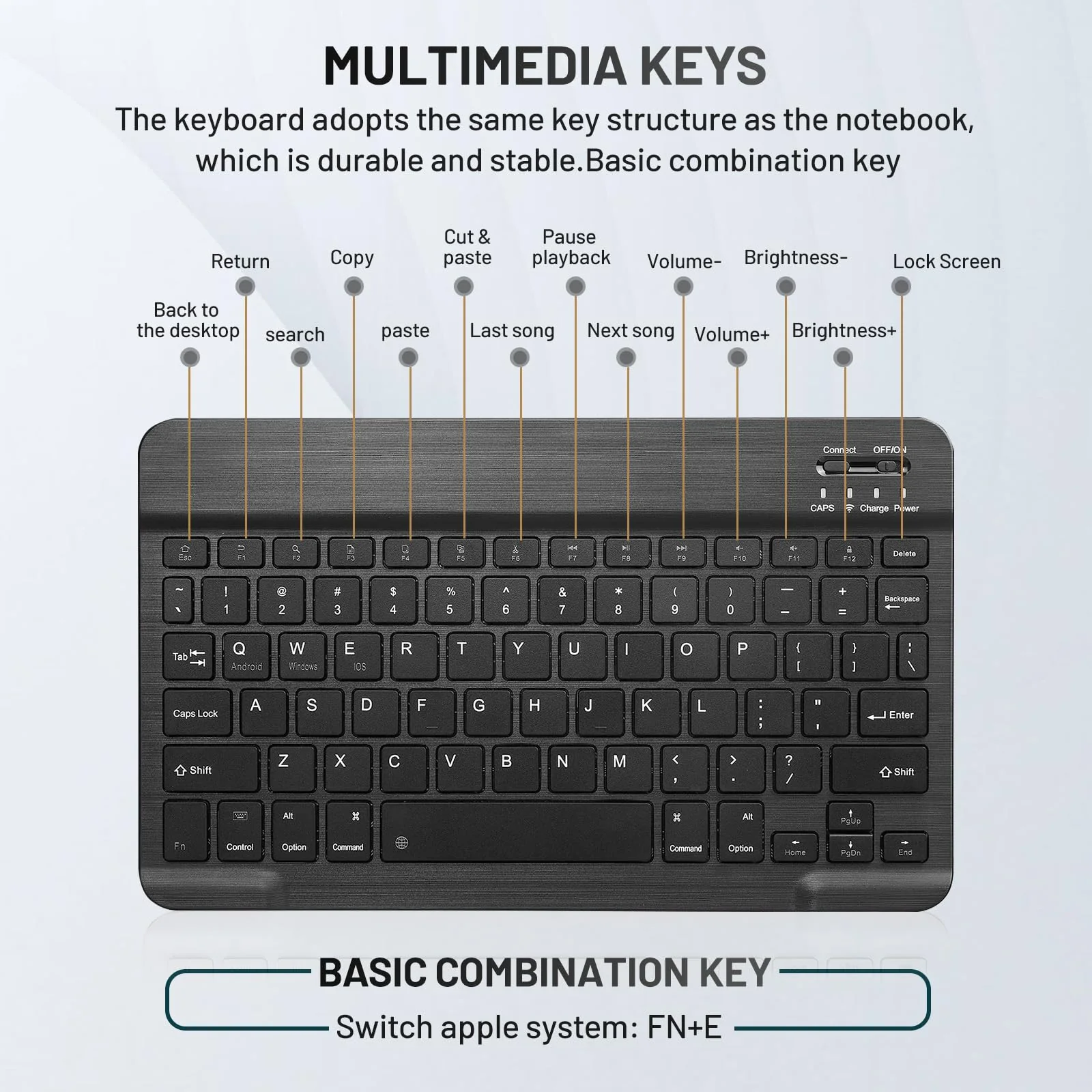 Ultra-Slim Bluetooth Keyboard Portable Mini Wireless Keyboard Rechargeable for Apple iPad iPhone Samsung Tablet Phone Smartphone iOS Android Windows (10 inch Black) - Image 4