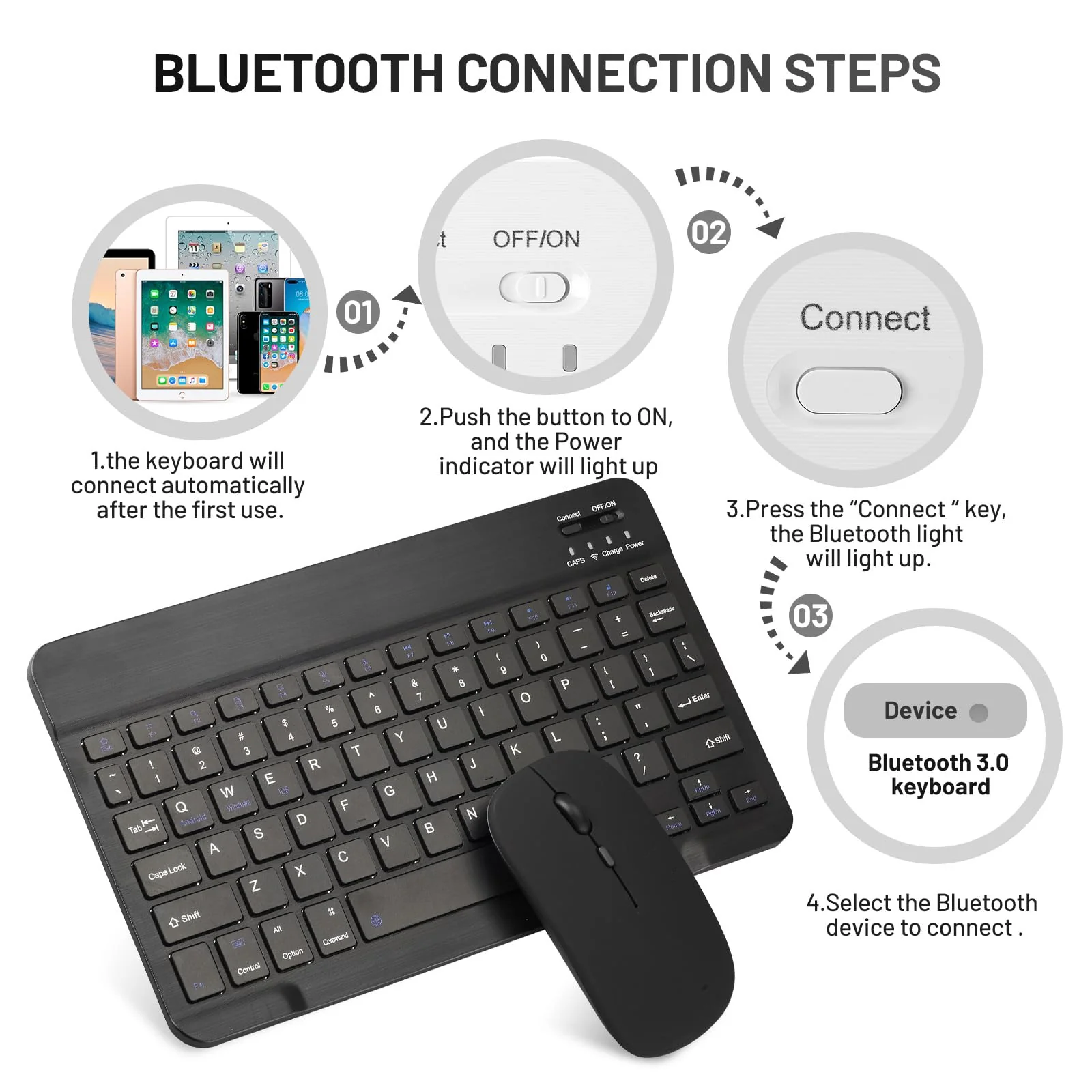 Ultra-Slim Bluetooth Keyboard Portable Mini Wireless Keyboard Rechargeable for Apple iPad iPhone Samsung Tablet Phone Smartphone iOS Android Windows (10 inch Black) - Image 5