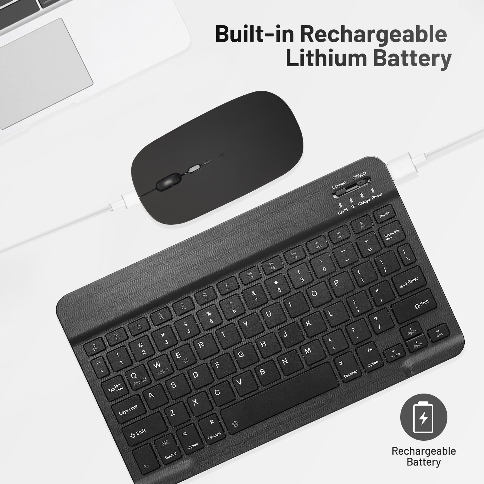 Ultra-Slim Bluetooth Keyboard Portable Mini Wireless Keyboard Rechargeable for Apple iPad iPhone Samsung Tablet Phone Smartphone iOS Android Windows (10 inch Black) - Image 7