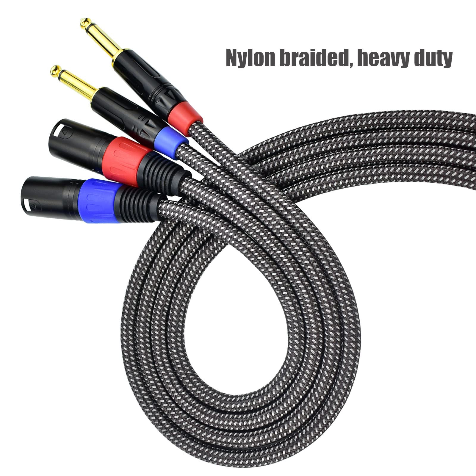 Unbalanced 1/4" TS Mono to XLR Male Microphone Cable, 10Feet 6.35mm Quarter inch to XLR Audio Patch Cord, Nylon Braided Heavy Duty, Copper Shielded Noise Free, for Speaker Mixer - 2Pack 10Feet, 2Pack - Image 4
