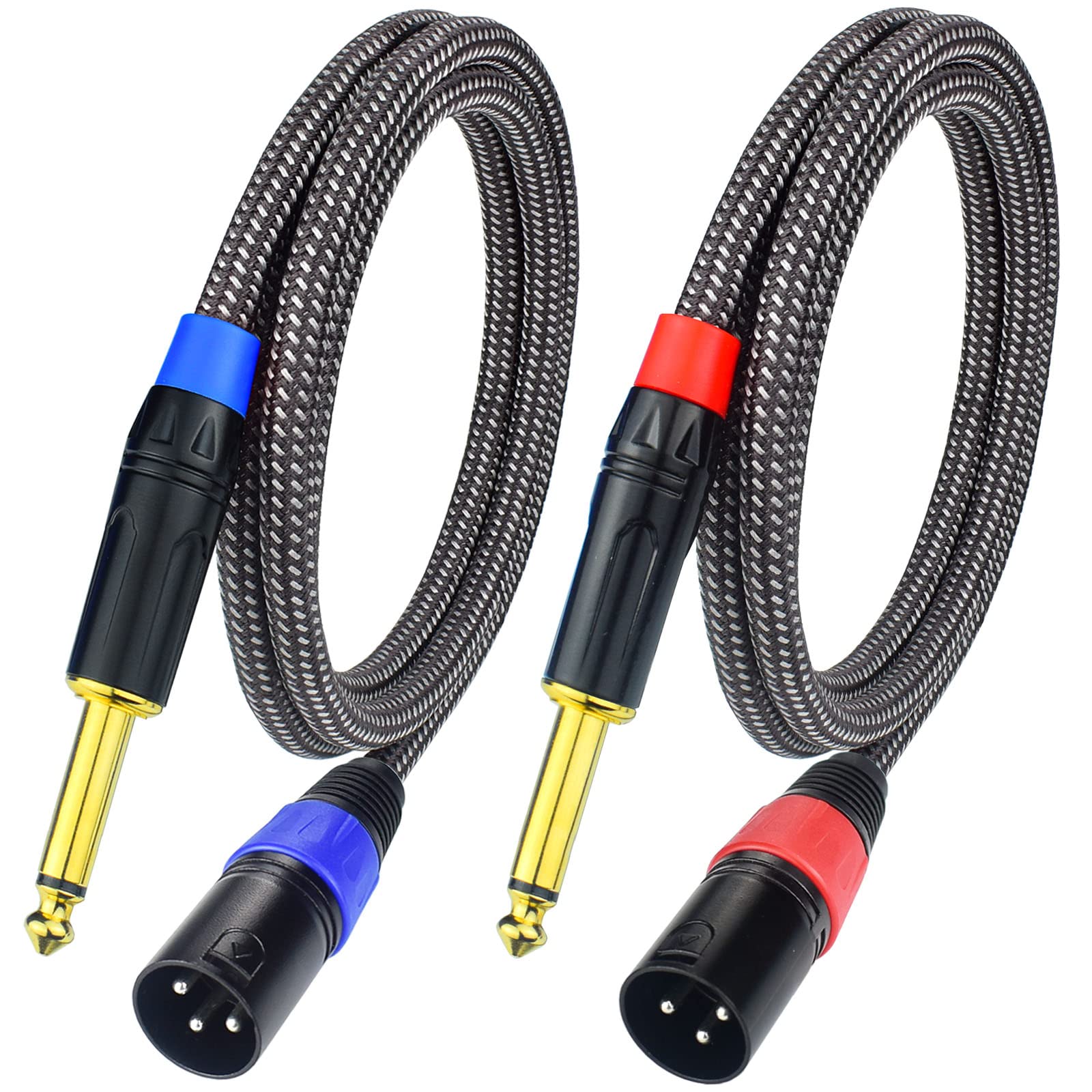 Unbalanced 1/4" TS Mono to XLR Male Microphone Cable, 15Feet 6.35mm Quarter inch to XLR Audio Patch Cord, Nylon Braided Heavy Duty, Copper Shielded Noise Free, for Speaker Mixer - 2Pack 15Feet, 2Pack