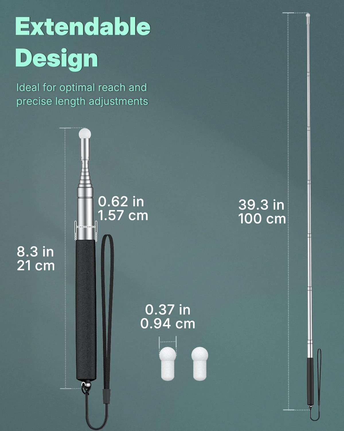 Uniclife 2 Pack Retractable Teacher Pointer Stick for Classroom Telescopic Whiteboard Pointer with Lanyards & Replacement Felt Heads Extendable Pointer for Teacher Coach Presenter Guide, up to 39.3" - Image 5