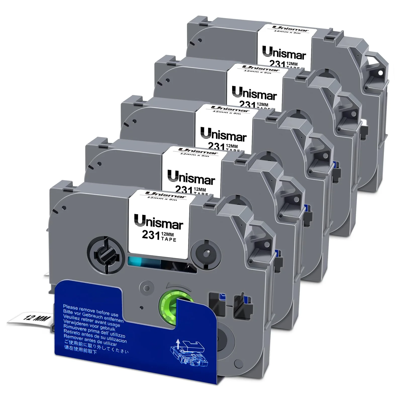Unismar 5-Pack Compatible for Brother Black on White 12mm Label Tape Replacement for Ptouch PTD200 PTD202 PTD210 PTD600 PTD400 PTH100 PTH110 PT1280 Label Printer 26.2Ft(8m)