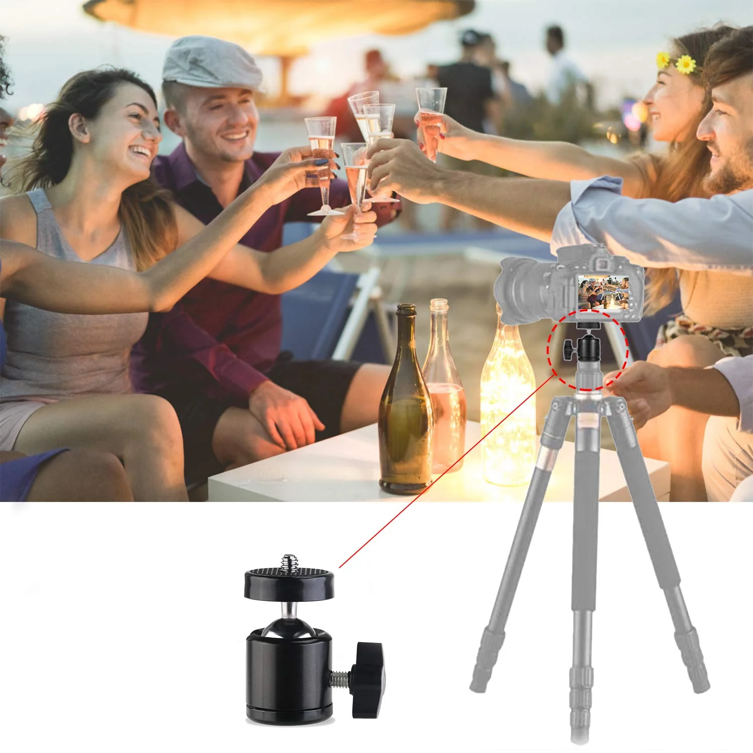 Universal 1/4" Swivel Mini Ball Head Screw Tripod Mount with Hot Shoe(2 Pack), Eszkozta 360 Degree Rotating Mount Base Adapter for DSLR Cameras HTC Vive Tripods Monopods Camcorder Light Stand… Black-Black-with Hot Shoe - Image 4
