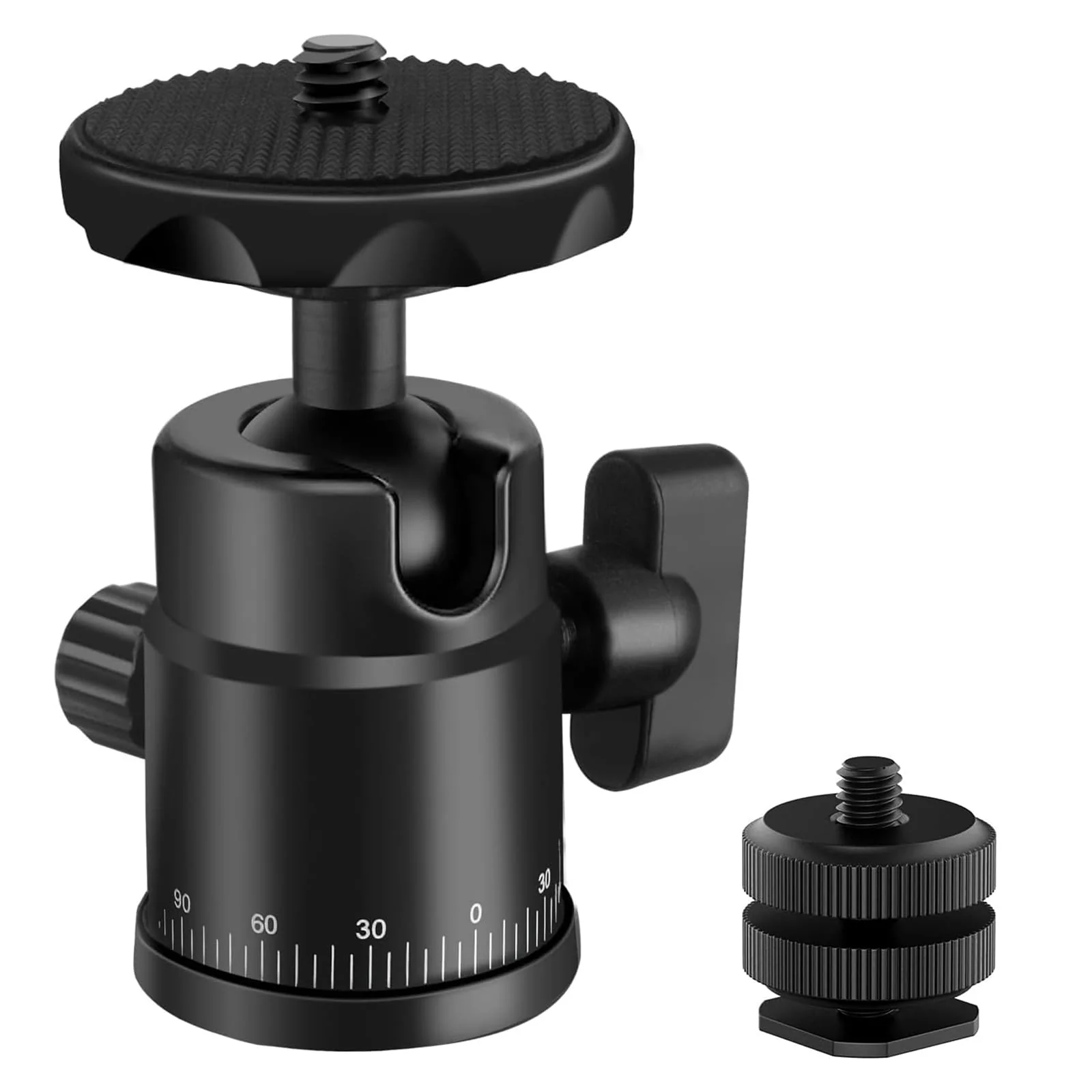 Universal 1/4" Swivel Mini Ball Head Screw Tripod Mount with Hot Shoe Mount, EszkozTA 360° Panoramic Rotating Mount Base Adapter for DSLR Cameras HTC Vive Tripods Monopods Light Stand Black