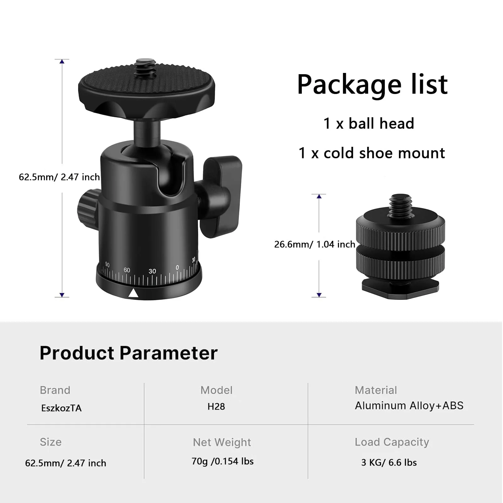 Universal 1/4" Swivel Mini Ball Head Screw Tripod Mount with Hot Shoe Mount, EszkozTA 360° Panoramic Rotating Mount Base Adapter for DSLR Cameras HTC Vive Tripods Monopods Light Stand Black - Image 6