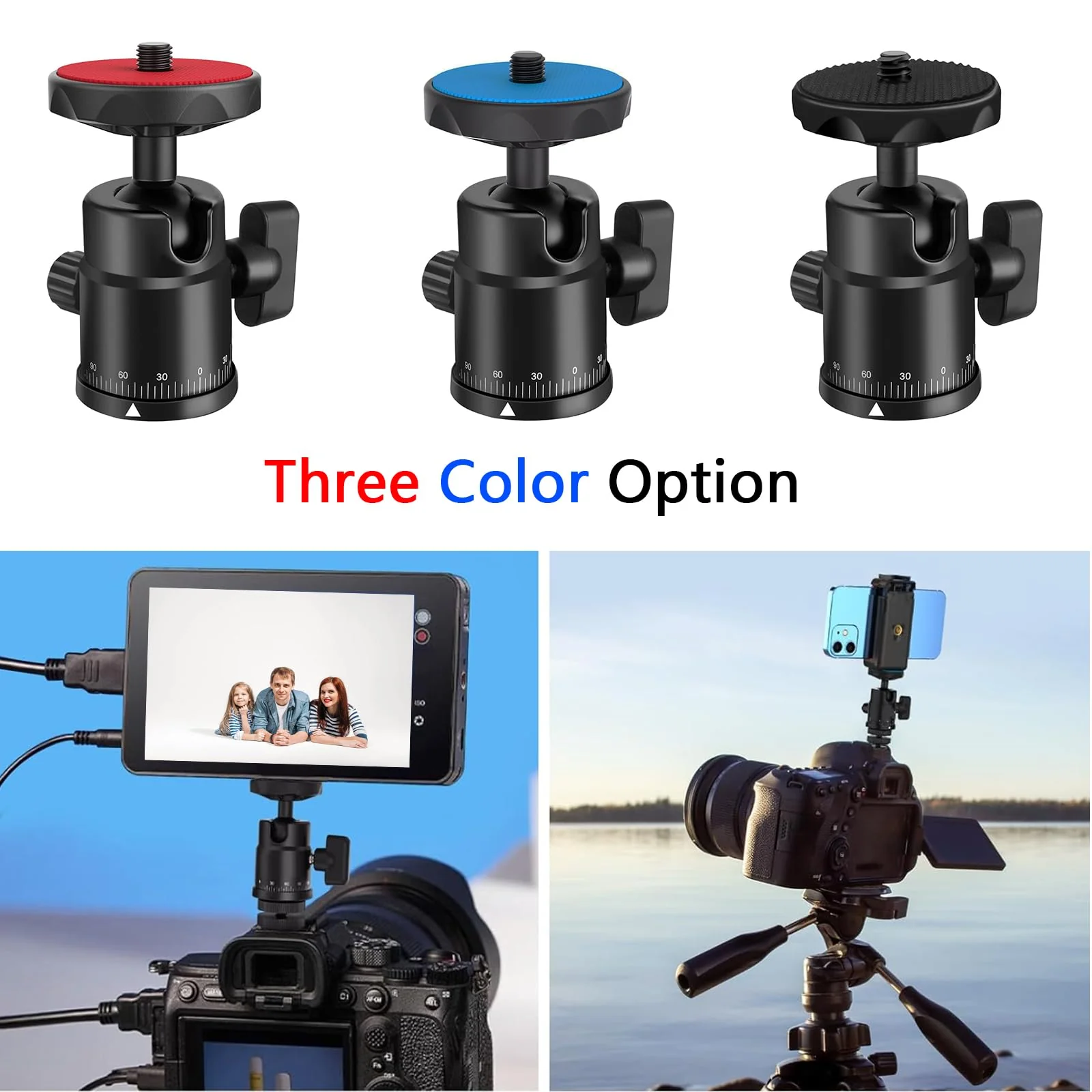 Universal 1/4" Swivel Mini Ball Head Screw Tripod Mount with Hot Shoe Mount, EszkozTA 360° Panoramic Rotating Mount Base Adapter for DSLR Cameras HTC Vive Tripods Monopods Light Stand Black - Image 7
