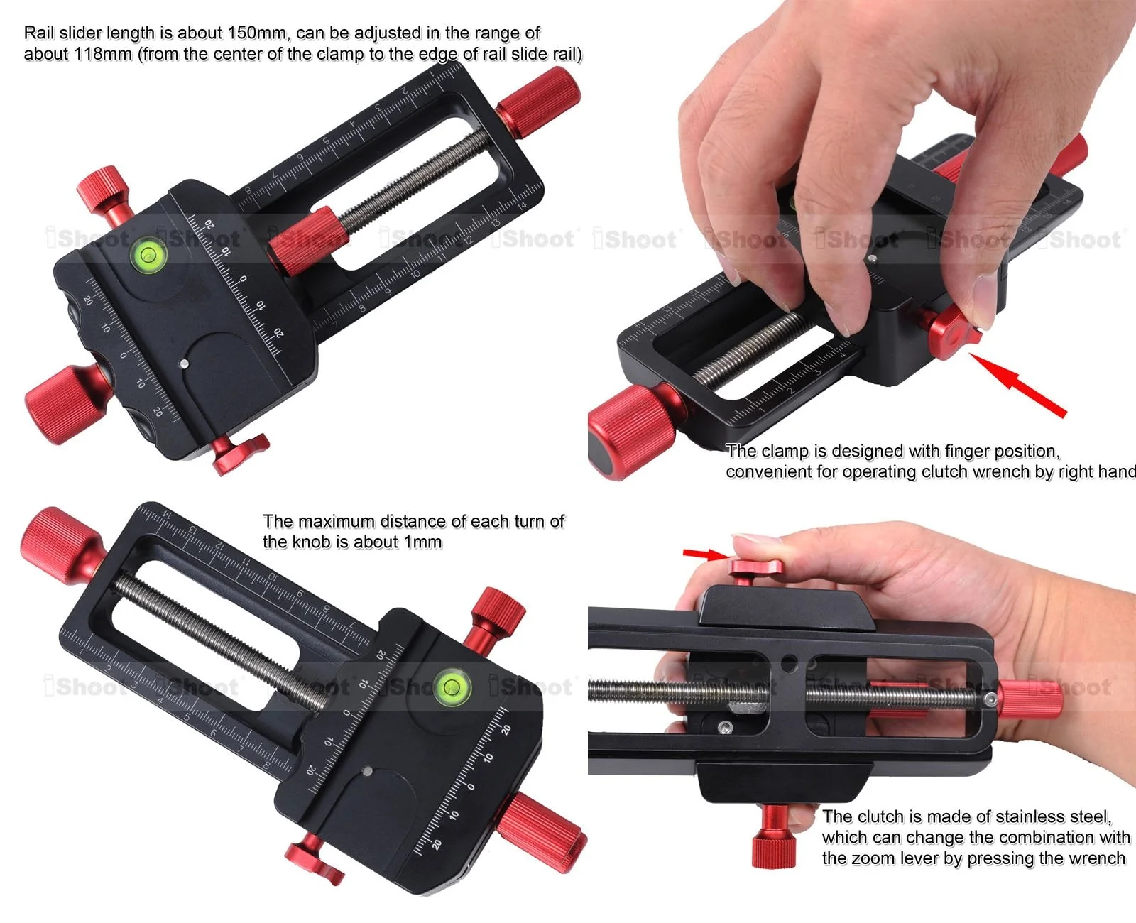 Universal 150mm Macro Focusing Rail Slider Close-up Shooting Head Camera Support Bracket Holder with Arca-Swiss Fit Clamp and Quick Release Plate in Bottom for Tripod Ballhead - Image 6