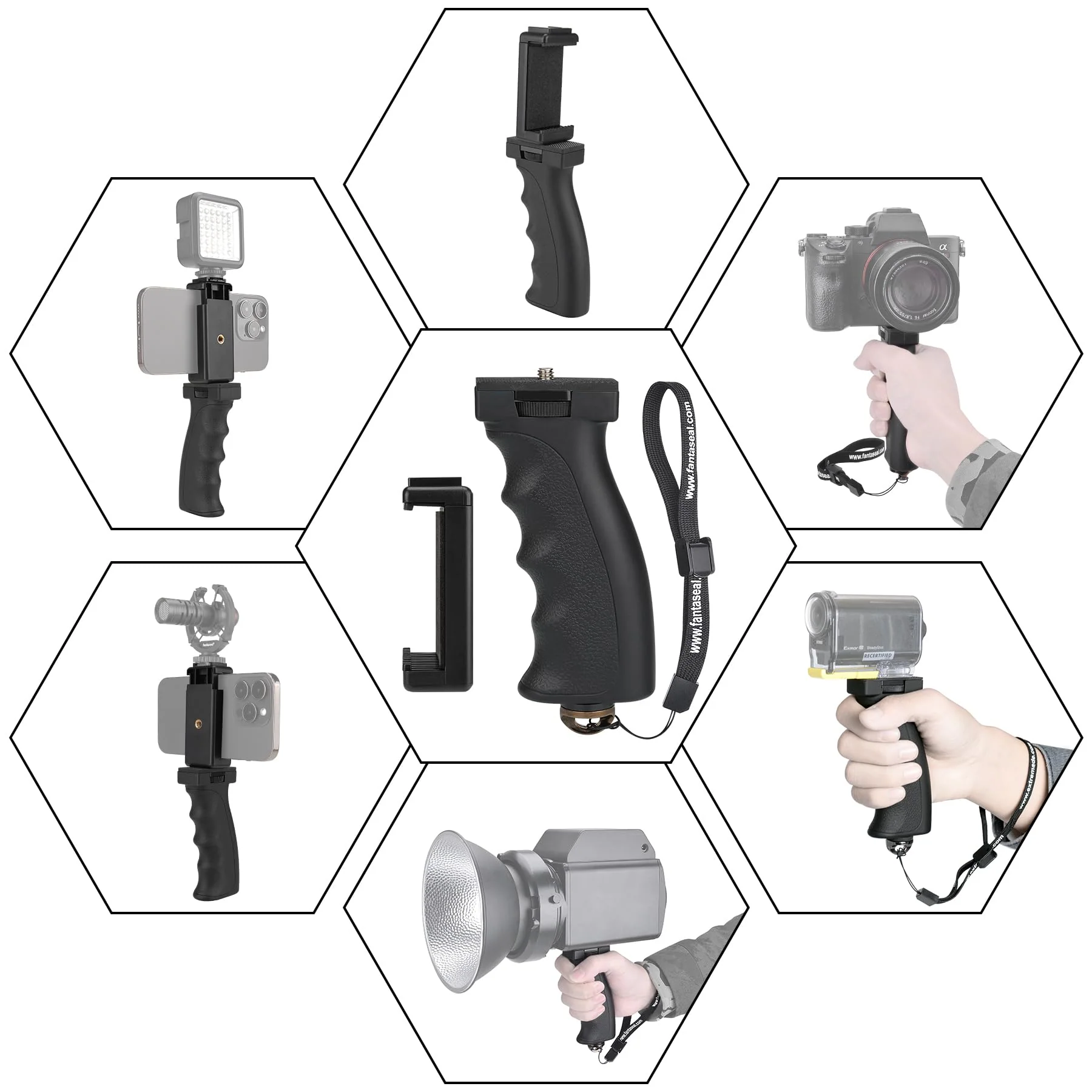 Universal Ergonomic Anti-Falling Cell Phone Smartphone Hand Grip Stabilizer w/Safety Strap, Portable Selfie Stick Handheld Vlogging Holder Mount for 60-85mm Width iPhone Samsung Tracfone Android - Image 3