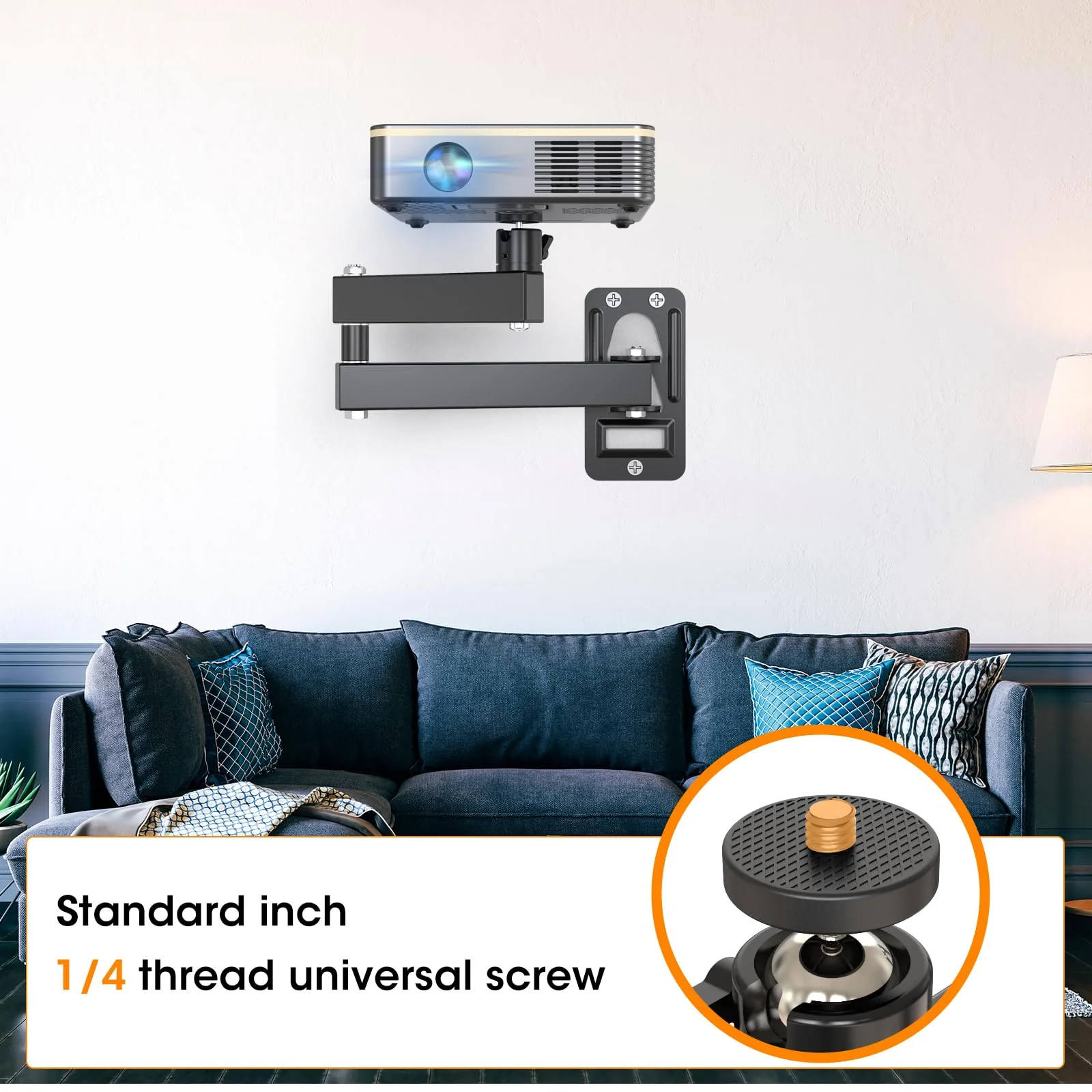 Universal Porjector Mount Foldable Projector Wall Mount 1/4" Screw, Adjustable Tilt&Swivel Hanging Projector Bracket Holder Wall Mount Hanger Rack Stand for Projector with Cable Ties - Image 2