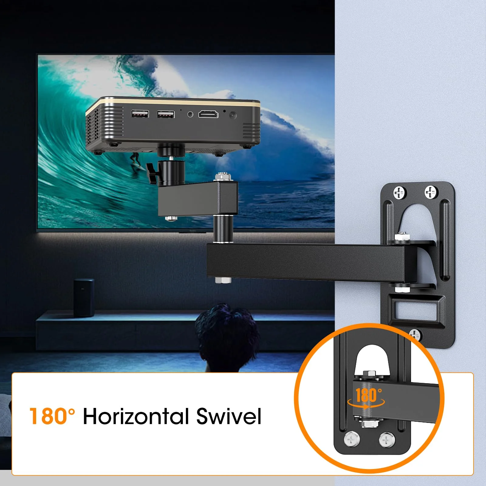 Universal Porjector Mount Foldable Projector Wall Mount 1/4" Screw, Adjustable Tilt&Swivel Hanging Projector Bracket Holder Wall Mount Hanger Rack Stand for Projector with Cable Ties - Image 3