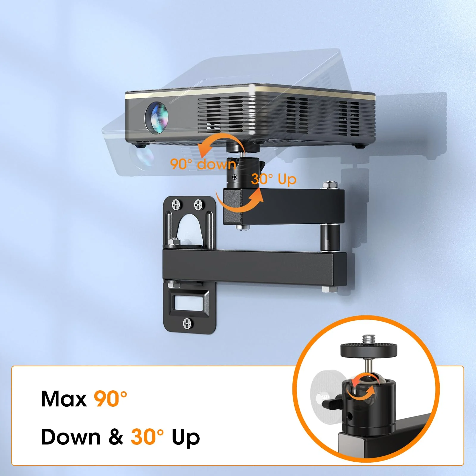 Universal Porjector Mount Foldable Projector Wall Mount 1/4" Screw, Adjustable Tilt&Swivel Hanging Projector Bracket Holder Wall Mount Hanger Rack Stand for Projector with Cable Ties - Image 4