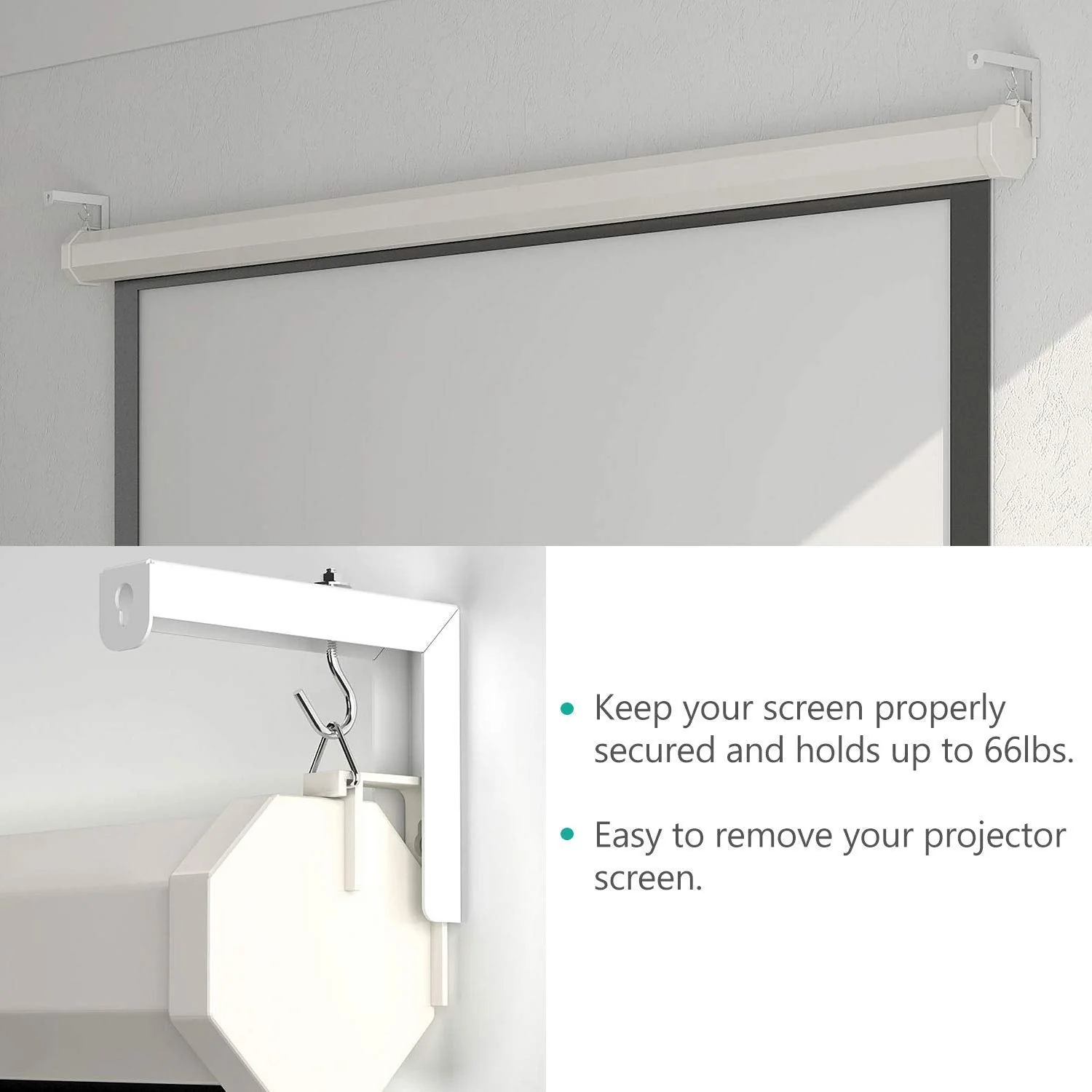 Universal Projector Screen L-Bracket Wall Hanging Mount 6 inch Adjustable Extension with Hook Manual, Spectrum and Perfect Screen Placement up to 66 lbs, 30 kg (PSM001), White - Image 5