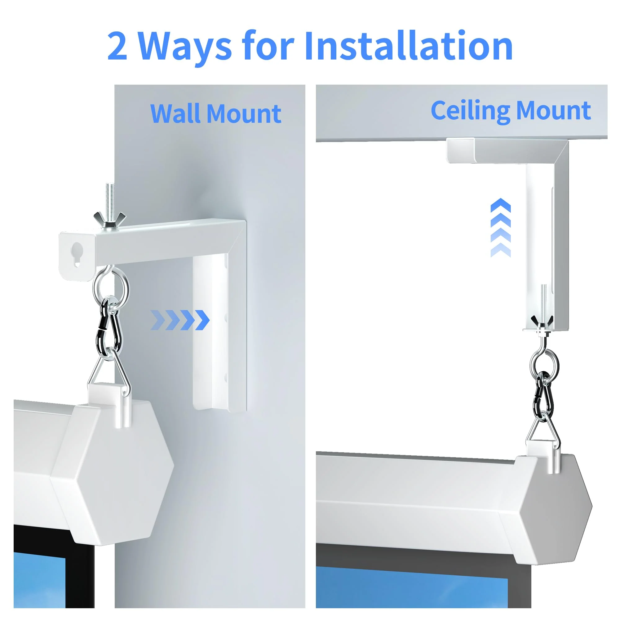 Universal Projector Screen Wall Mount L-Brackets Hanging Ceiling Mount, 6 inch Adjustable Extension with Hook for Home Projector and Movie Screens, Hold up to 66 lbs, White PRL003W - Image 3