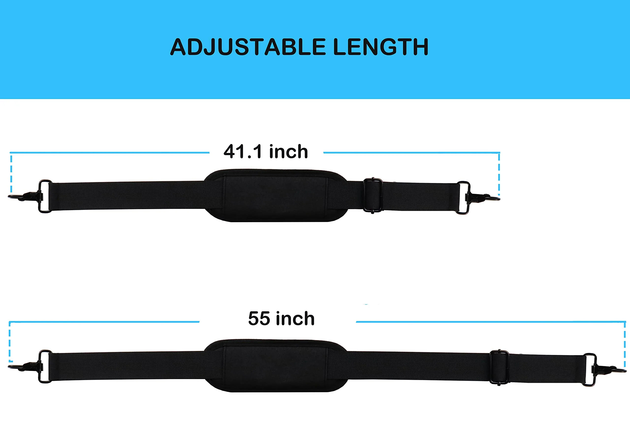 Universal Replacement Laptop Shoulder Strap, Durable 55" Adjustable Comfortable Belt with Metal Hooks for Briefcase, Computer Messenger Bag, Laptop Case Luggage/Duffel/Camera, (Black) Black - Image 6
