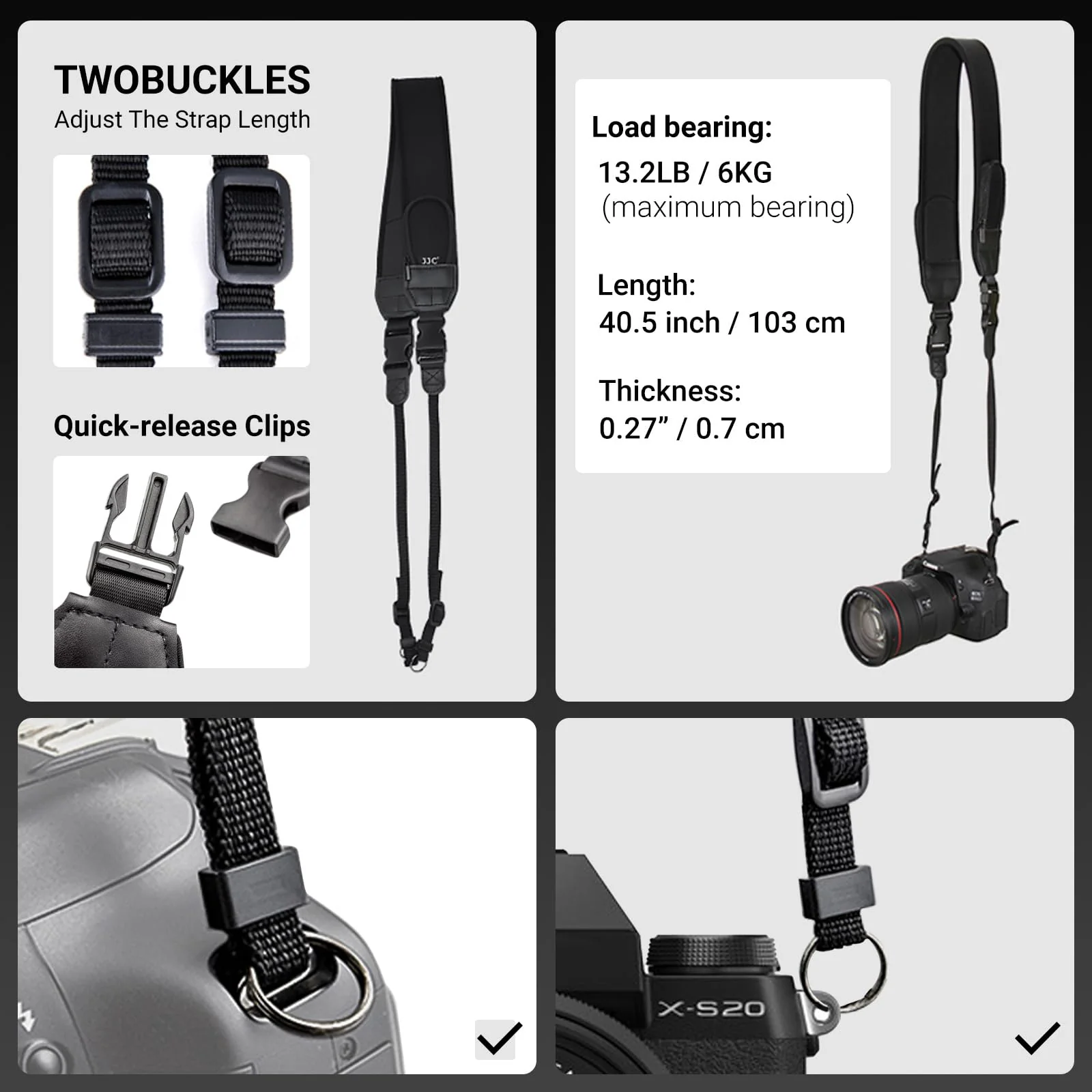 Universal Shoulder Neck Strap for DSLR Camera,Soft Neoprene Neck Belt Strap with Quick-Release,Camera Strap for X100V Canon R5 R6 R7 R RP 5DM4 6DM2 7DM2 90D Nikon D850 D750 D7500 Sony A7R V and More - Image 5