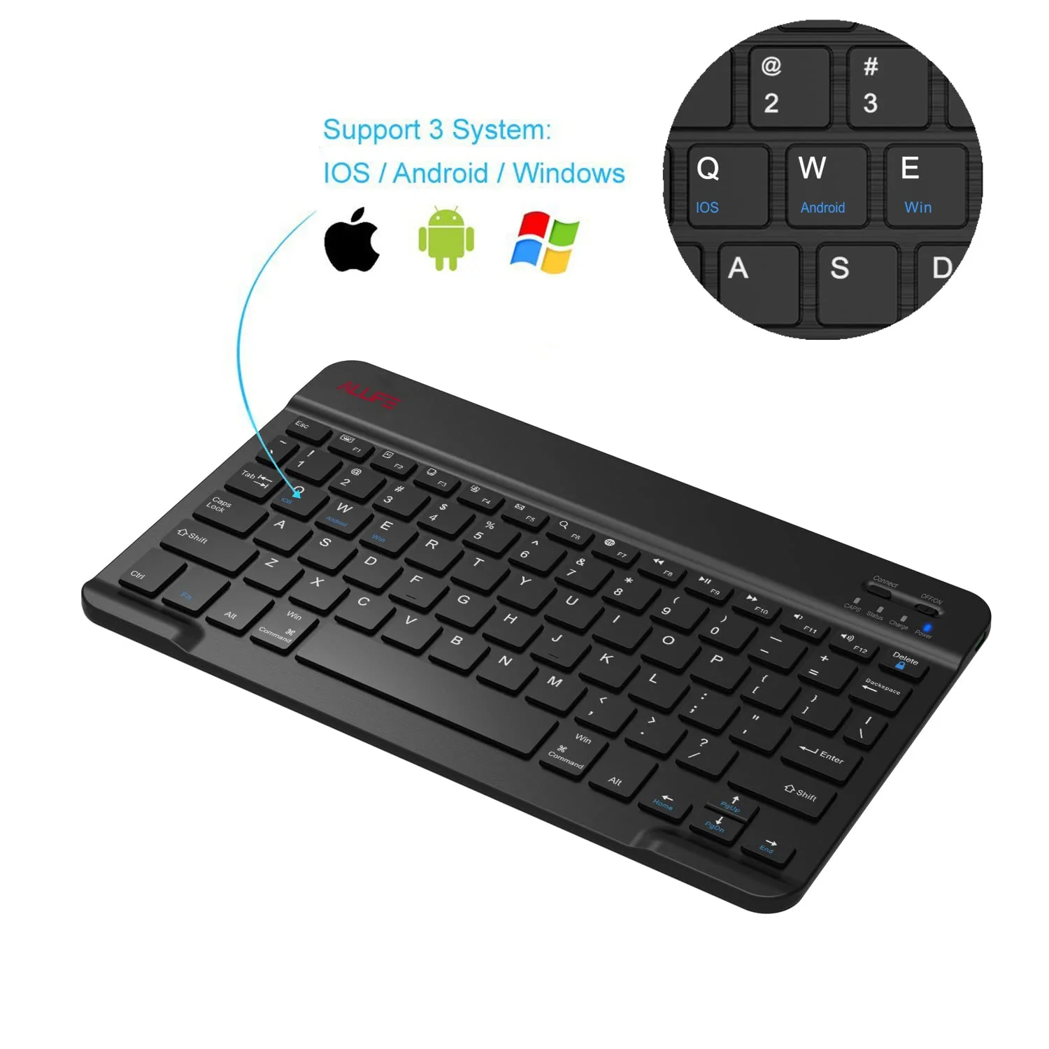 Universal Ultra Light Slim Portable Wireless Bluetooth 3.0 Keyboard for iOS iPad iPad Air, Pro, Mini, Android, Windows Tablets PC Smartphone with Protection Case Stand - Image 2