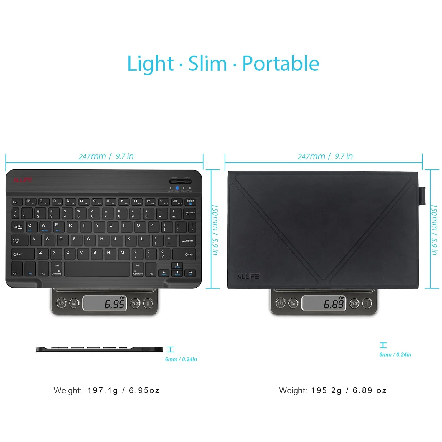 Universal Ultra Light Slim Portable Wireless Bluetooth 3.0 Keyboard for iOS iPad iPad Air, Pro, Mini, Android, Windows Tablets PC Smartphone with Protection Case Stand - Image 5