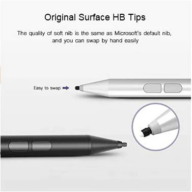 Uogic Pen for Microsoft Surface, Palm Rejection, 1024 Levels Pressure, Flex & Soft HB Nib, for Surface Pro/Go/Laptop/Book/Studio, Including 2 Spare Nibs & AAAA Battery Silver - Image 4
