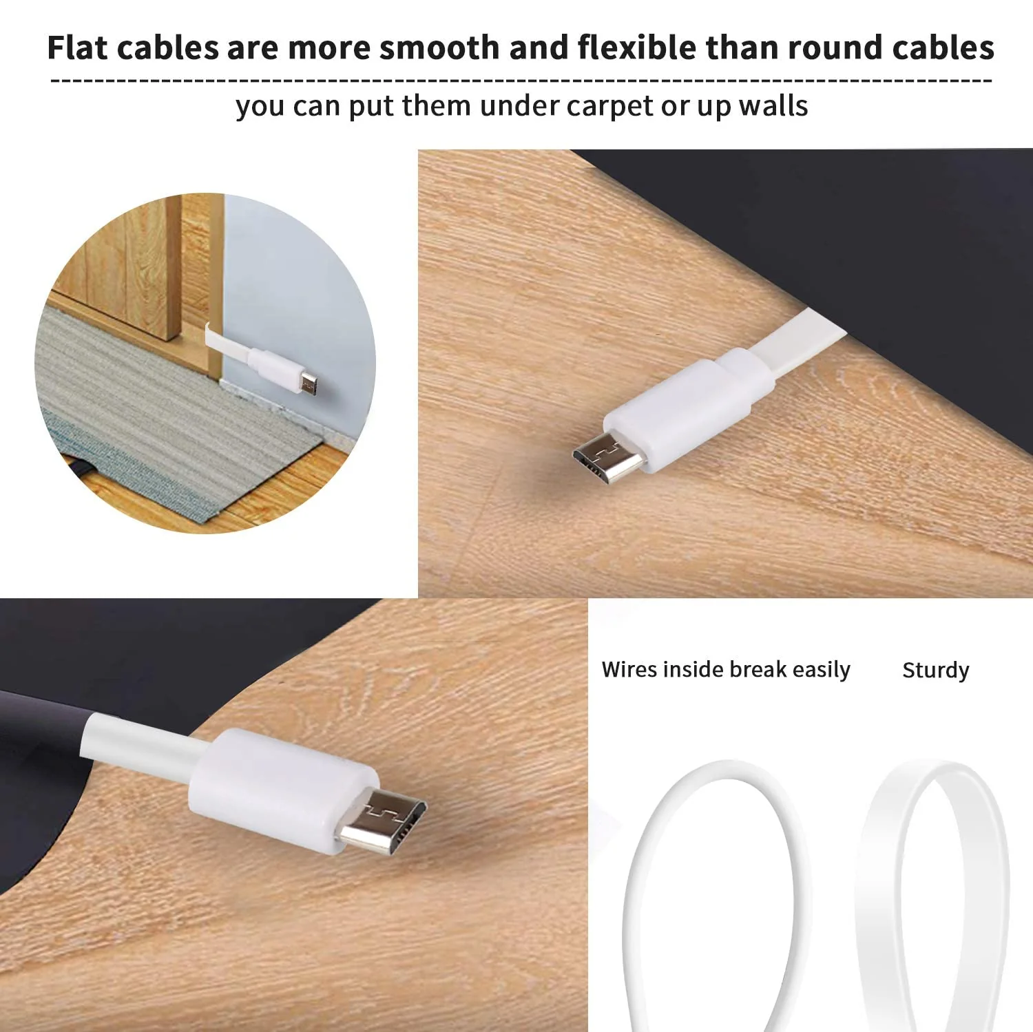 Uogw 2Pack 13.1ft/4m Micro USB Extension Cable Compatible with Zmodo,Wyze Cam V4,Wyze Cam OG,WYZE Cam Pan,Wyze Cam V3,Kasa Camera EC60,KC100,KC400,Male to Female Extender Cord,Flat Charging Cable - Image 5