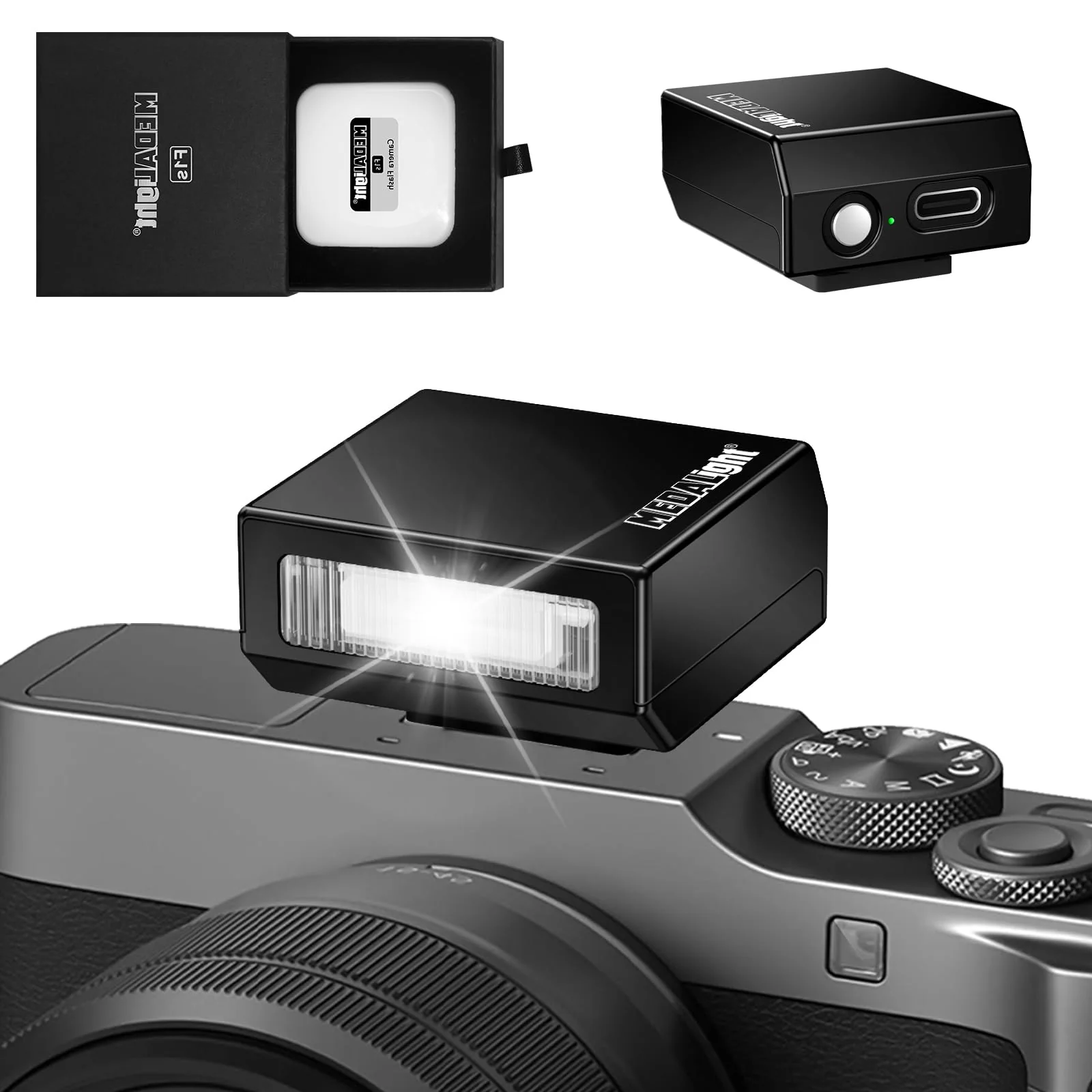 Upgrade Aluminum F1s Mini Camera Flash for Ricoh GR3/GR3X/Fuji/Sony/Nikon/Canon/Olympus/Digital Film Cameras,Portable Hot Shoe Camera Flash Speedlite for DSLR Camera(Black). Black