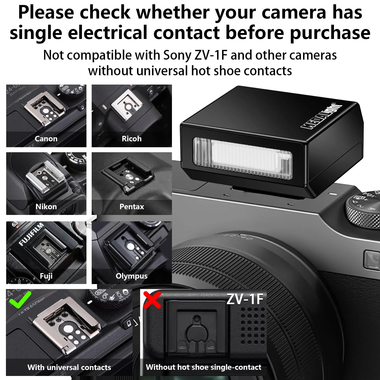 Upgrade Aluminum F1s Mini Camera Flash for Ricoh GR3/GR3X/Fuji/Sony/Nikon/Canon/Olympus/Digital Film Cameras,Portable Hot Shoe Camera Flash Speedlite for DSLR Camera(Black). Black - Image 4