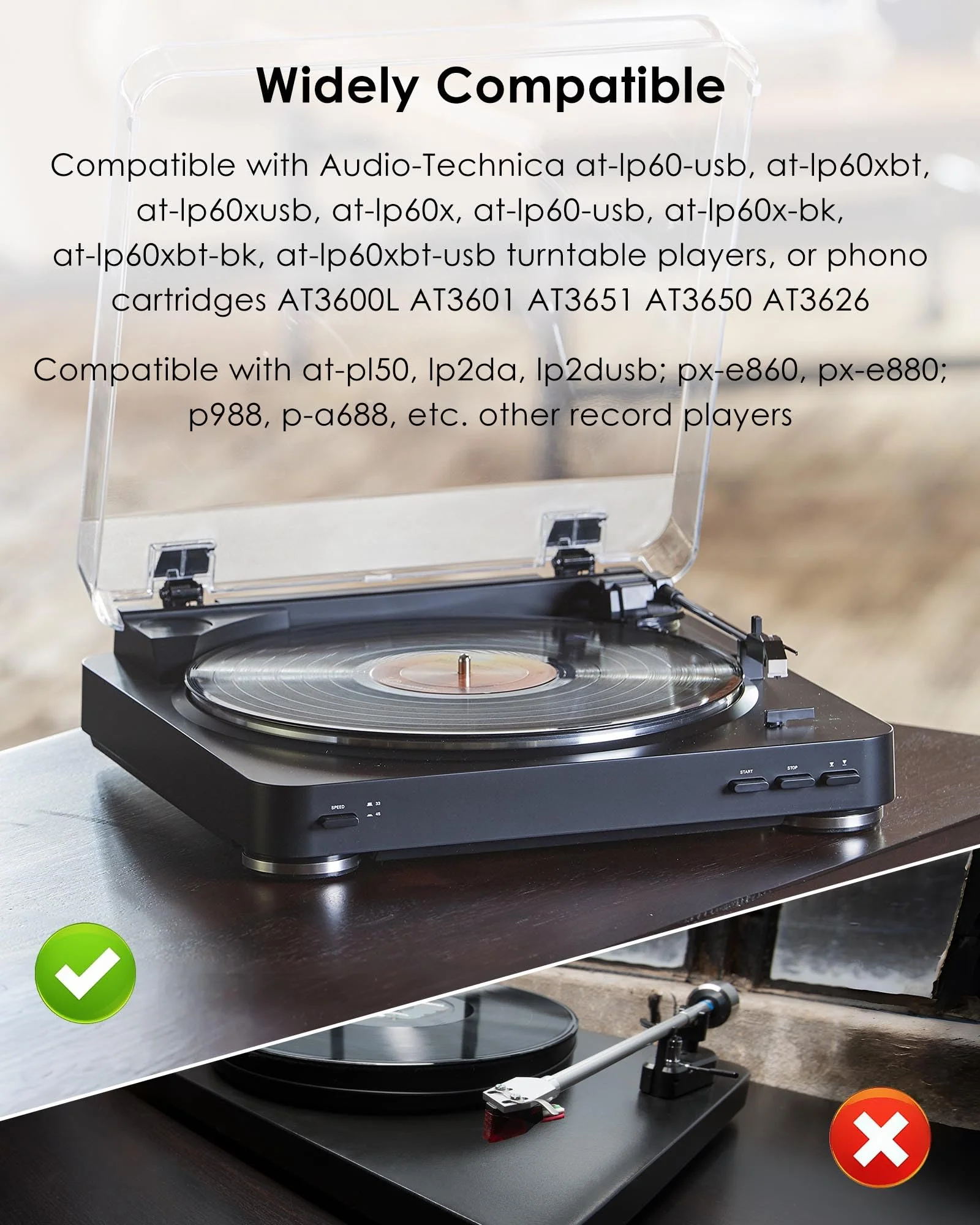 Upgrade ATN3600L Record Player Needle, Elliptical Turntable Needle Compatible with Audio-Technica AT-LP60X AT-LP60XBT AT-LP60XBT-USB Vinyl Record Player, Diamond Record Player Stylus with Brush - Image 2