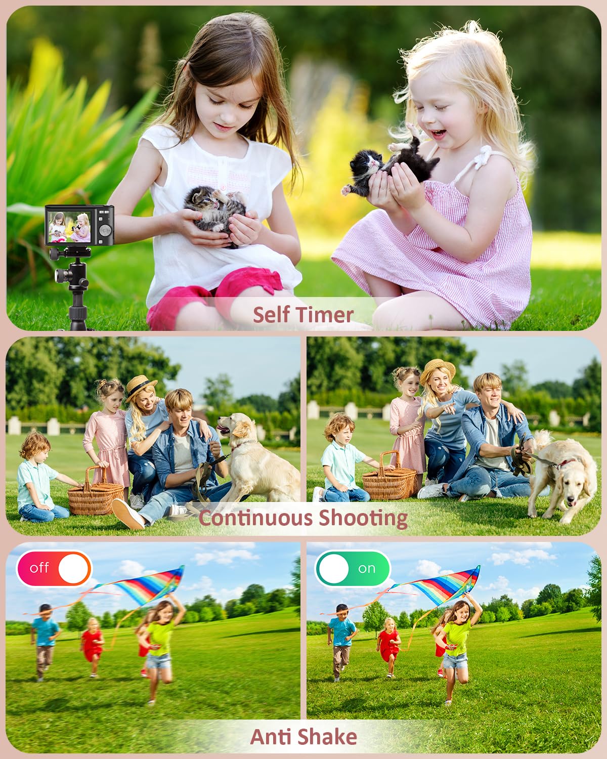 Upgrade Digital Camera, Autofocus 50MP FHD 1080P Camera for kids with 16x Zoom Anti Shake, Compact Camera for Kid Student Children Teen Girl Boy, Kids Camera with 32GB SD Card,2 Batteries-Black Black - Image 4