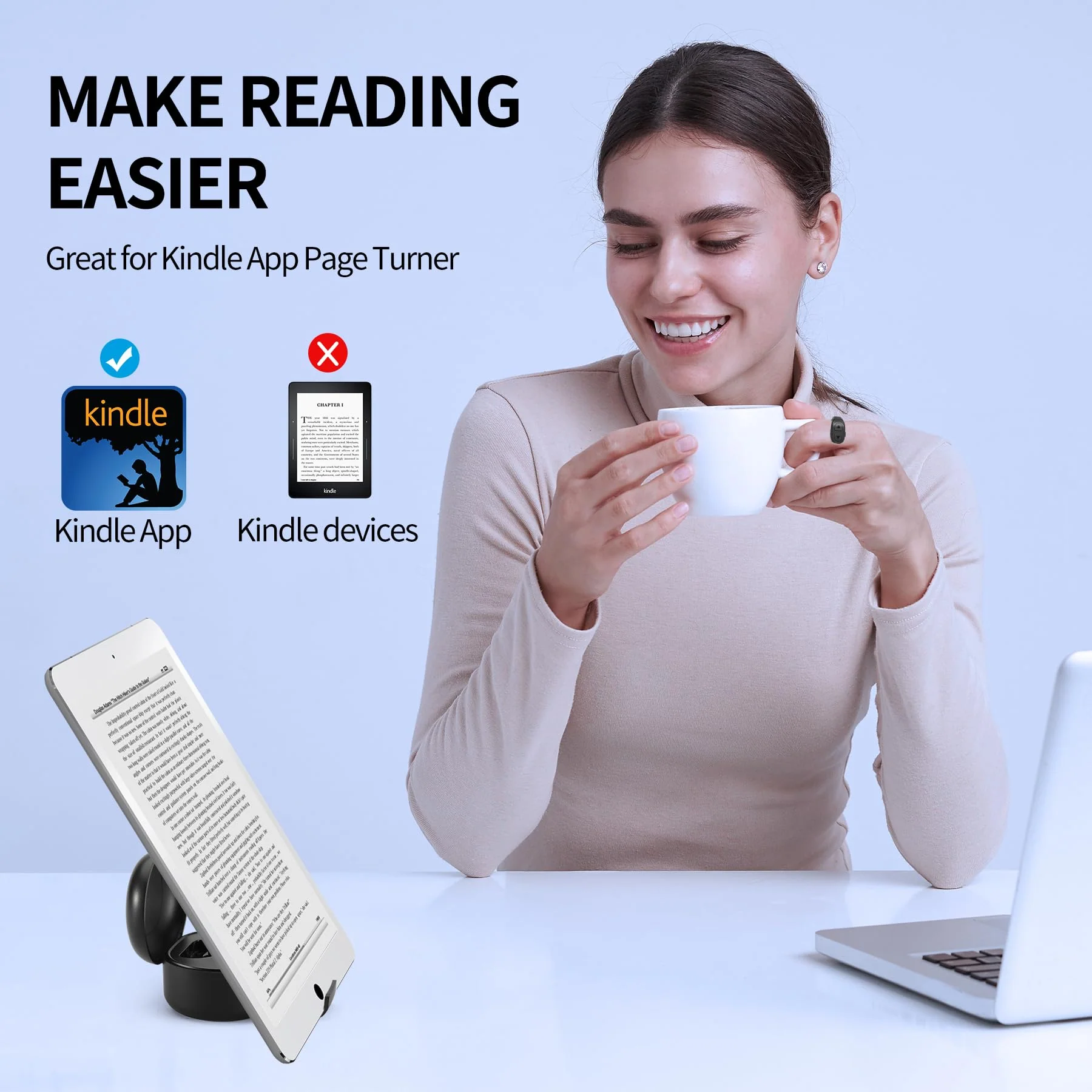 Upgrade Scrolling Ring, Remote Control for TikTok, Bluetooth Ring Scroller with Stand, Bluetooth Camera Remote Compatible with iPhone, iPad, iOS Android Cell Phone-Black Black - Image 4