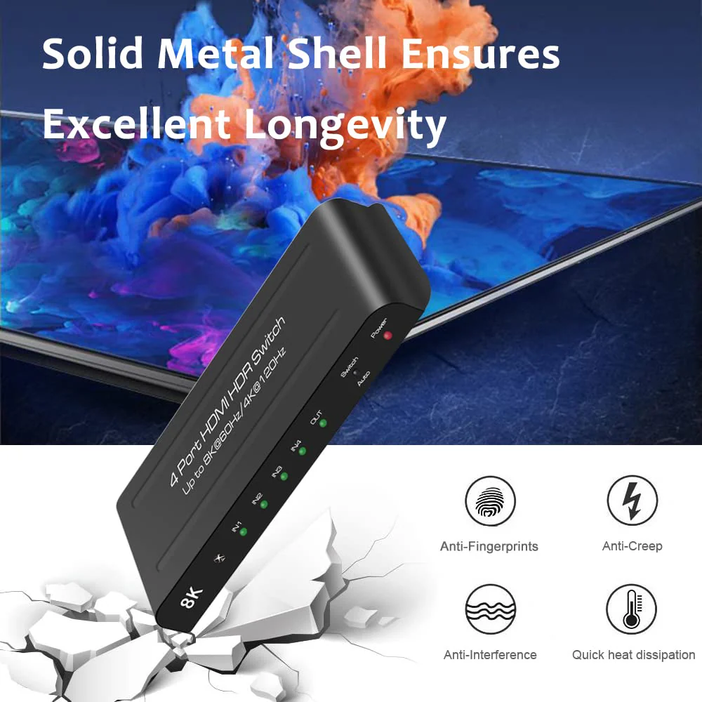 (Upgrade) SkycropHD HDMI 2.1 Switch 4K@120Hz 8K@60Hz HDMI Switcher 4 in 1 Out Support PS5, Xbox Series X, 48Gbps, HDR10+, HDCP2.3 - Image 4