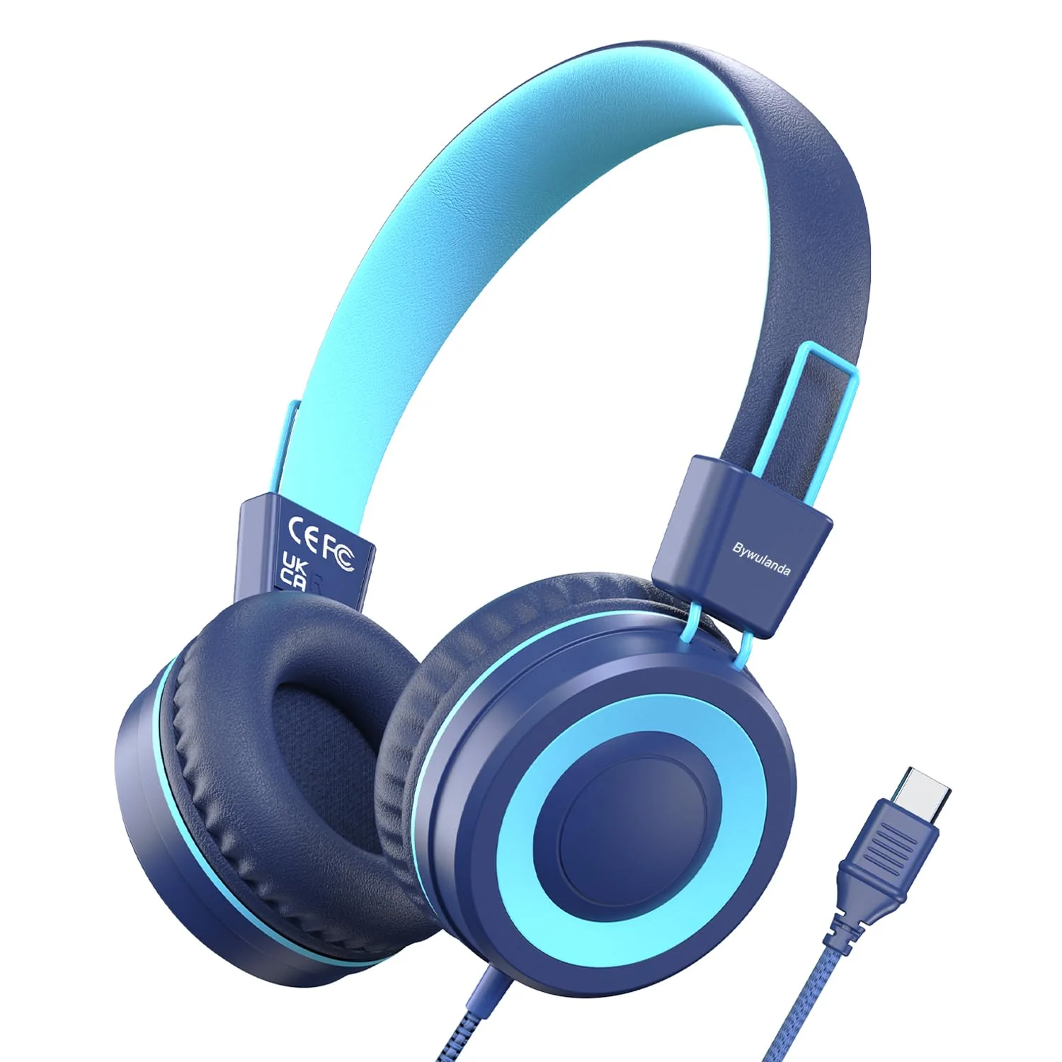 Upgrade USB Type C Kids Headphone for School, 94dB Safe Volume Limited, HD Stereo Sound, Foldable Lightweight On-Ear Headphones for Boys/Girls/Students/Tablet/Travel (Dark Blue) Dark Blue