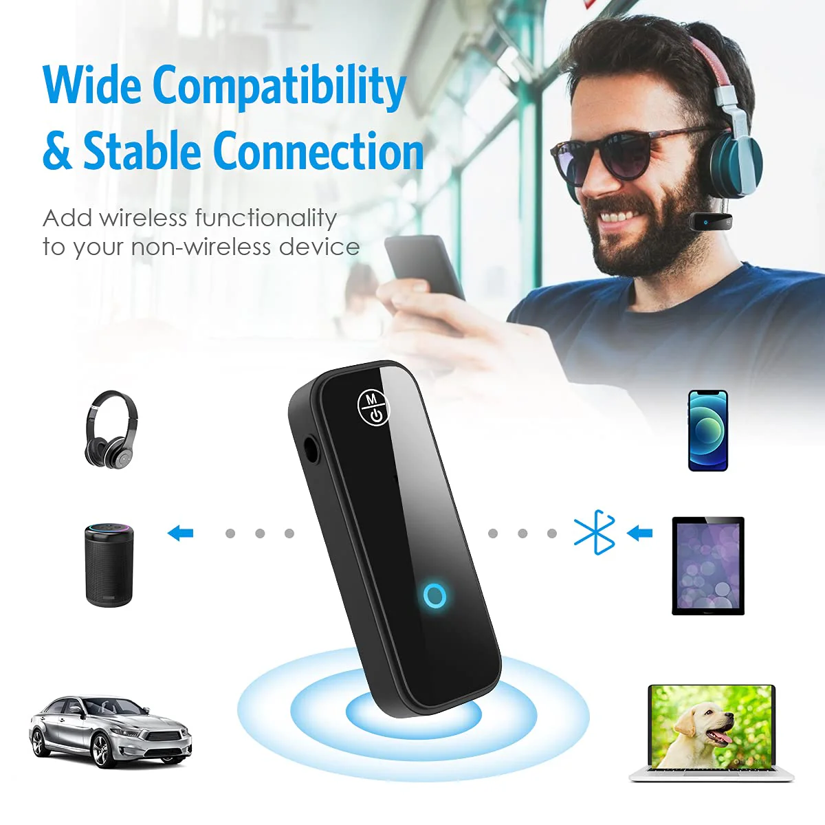 (Upgraded) Ankilo Aux Bluetooth Adapter for Car, 2 in 1 Bluetooth 5.0 Receiver for Car with Display Screen, Suitable for Cars, Speakers, Stereo Systems and Headphones Glossy black - Image 2
