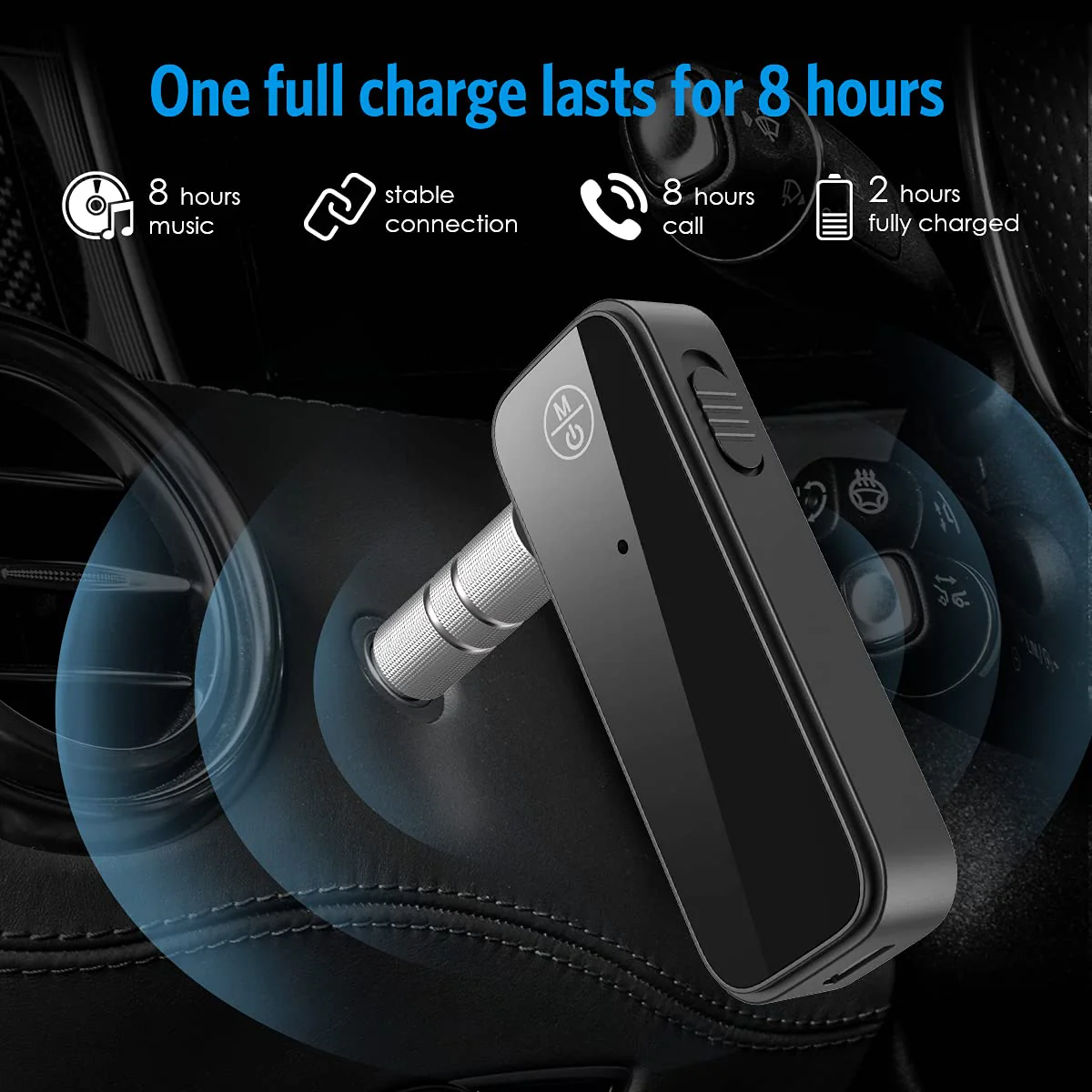 (Upgraded) Ankilo Aux Bluetooth Adapter for Car, 2 in 1 Bluetooth 5.0 Receiver for Car with Display Screen, Suitable for Cars, Speakers, Stereo Systems and Headphones Glossy black - Image 3