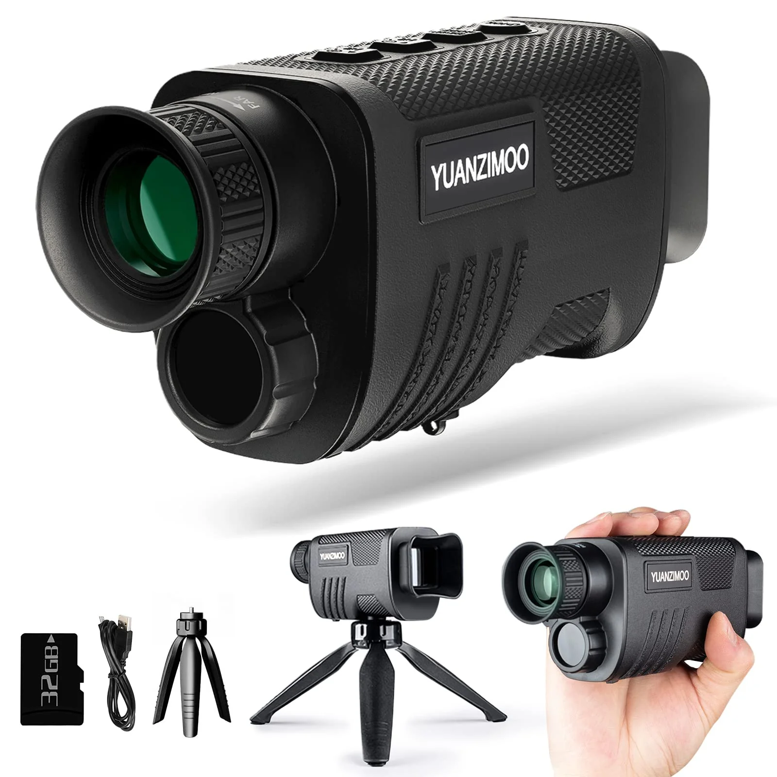 Upgraded Night Vision Monocular Digital Infrared Monocular Telescope for 100% Darkness with 8X Zoom 2000mAh Rechargeable Battery Tripod 32 GB SD Card & Card Reader, for Adult Hunting Camping Black