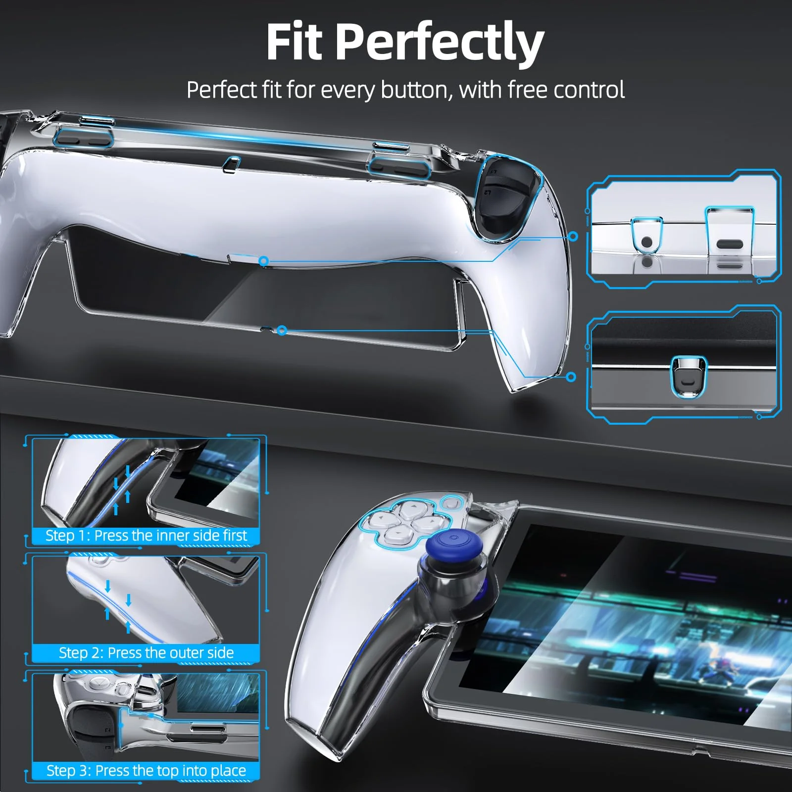 [Upgraded Protective Case+Screen Protector] for PlayStation Portal with Joysticks Cover Skin, Ultra Clear Hard PC Cover Case with Full Protection and Non-Slip Thumb Grips Accessories Kit for PS Portal - Image 2