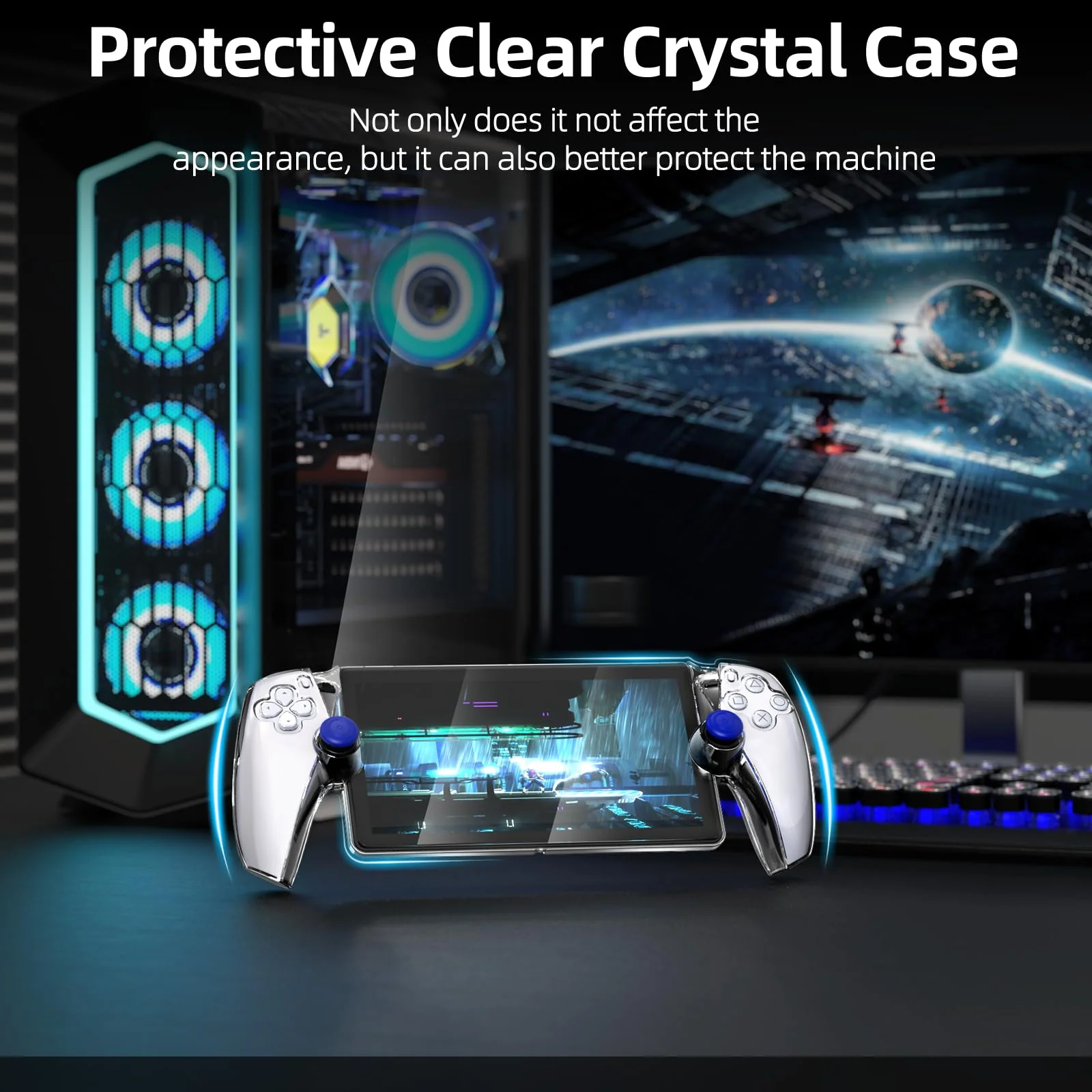 [Upgraded Protective Case+Screen Protector] for PlayStation Portal with Joysticks Cover Skin, Ultra Clear Hard PC Cover Case with Full Protection and Non-Slip Thumb Grips Accessories Kit for PS Portal - Image 3