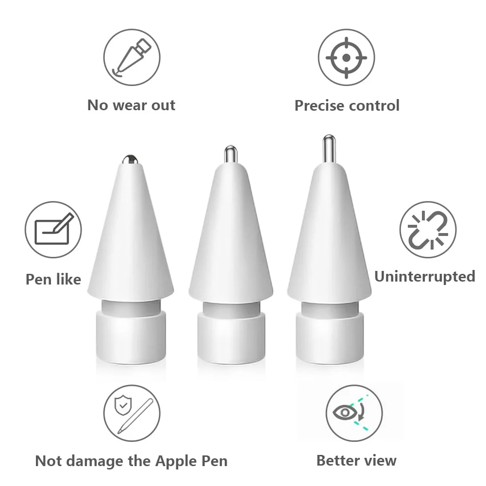 Upgraded Tips for Apple Pencil, Mix Replacement Pencil Tips for Apple Pencil 2nd/ 1st Gen/USB-C/Pencil Pro Tips(6 PCS) White 2+2 Long tips+1 Shorter tip+1 Fine tip tips mix - Image 3