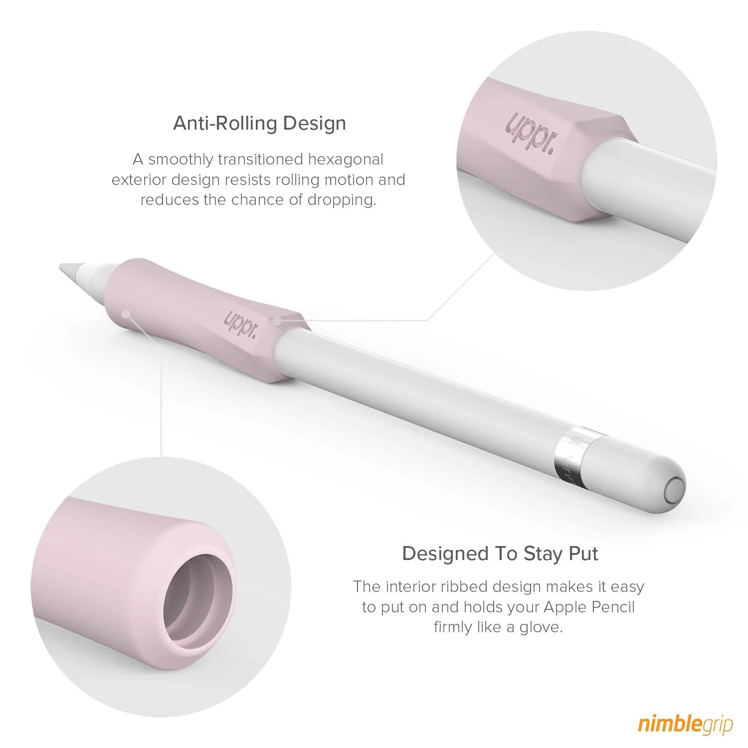 UPPERCASE Designs NimbleGrip Premium Silicone Ergonomic Comfort Grip Holder, Dual Sided Design, Compatible with Apple Pencil Pro, USB-C, 2nd Generation, 1st Generation (1 Pack, Pink) 1 Pack - Image 3
