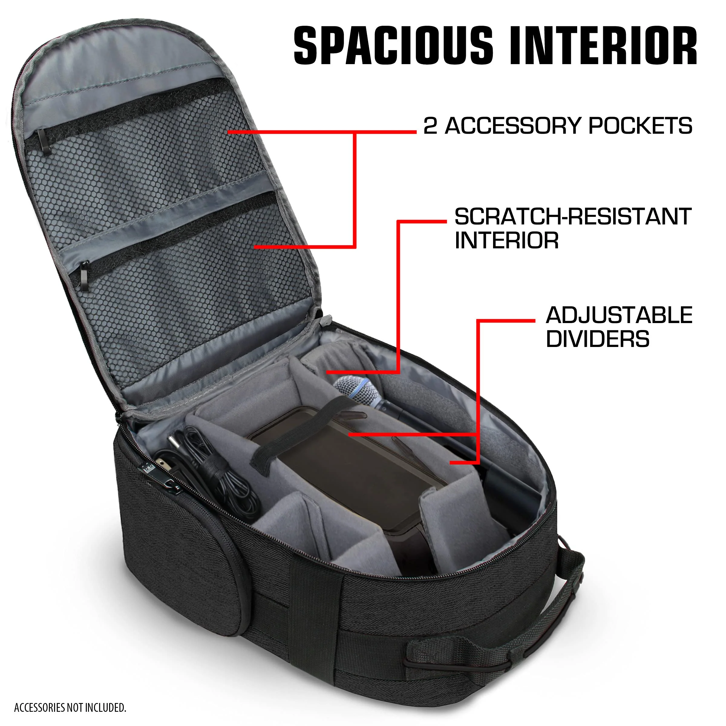 USA Gear Audio Equipment Backpack - Wireless Mic Case Compatible with Shure, Sennheiser, Audio-Technica, Rode VideoMic & more - Wireless Microphone Bag Backpack for Recording Microphones (Black) Black - Image 4