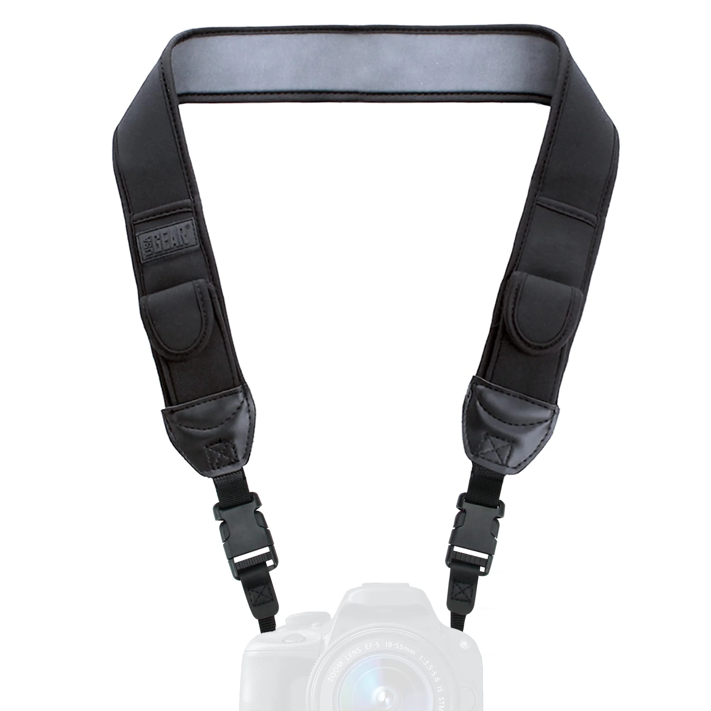 USA Gear TrueSHOT Neck Strap Neoprene Camera Straps - Padded Camera Strap, Pockets, and Quick Release Buckles - Compatible with Canon, Nikon, Sony and More DSLR and Mirrorless Cameras (Black) One Size Black