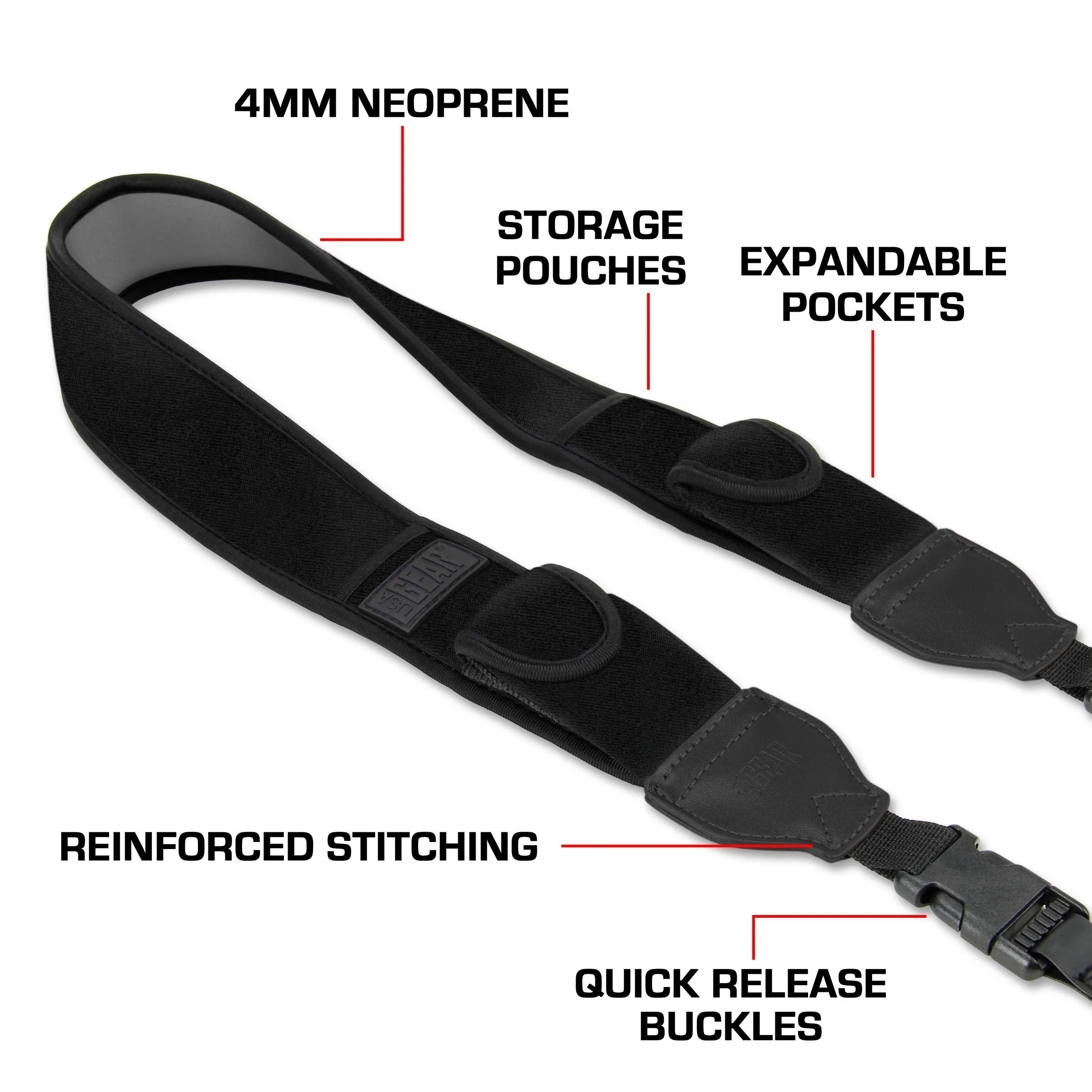 USA Gear TrueSHOT Neck Strap Neoprene Camera Straps - Padded Camera Strap, Pockets, and Quick Release Buckles - Compatible with Canon, Nikon, Sony and More DSLR and Mirrorless Cameras (Black) One Size Black - Image 4