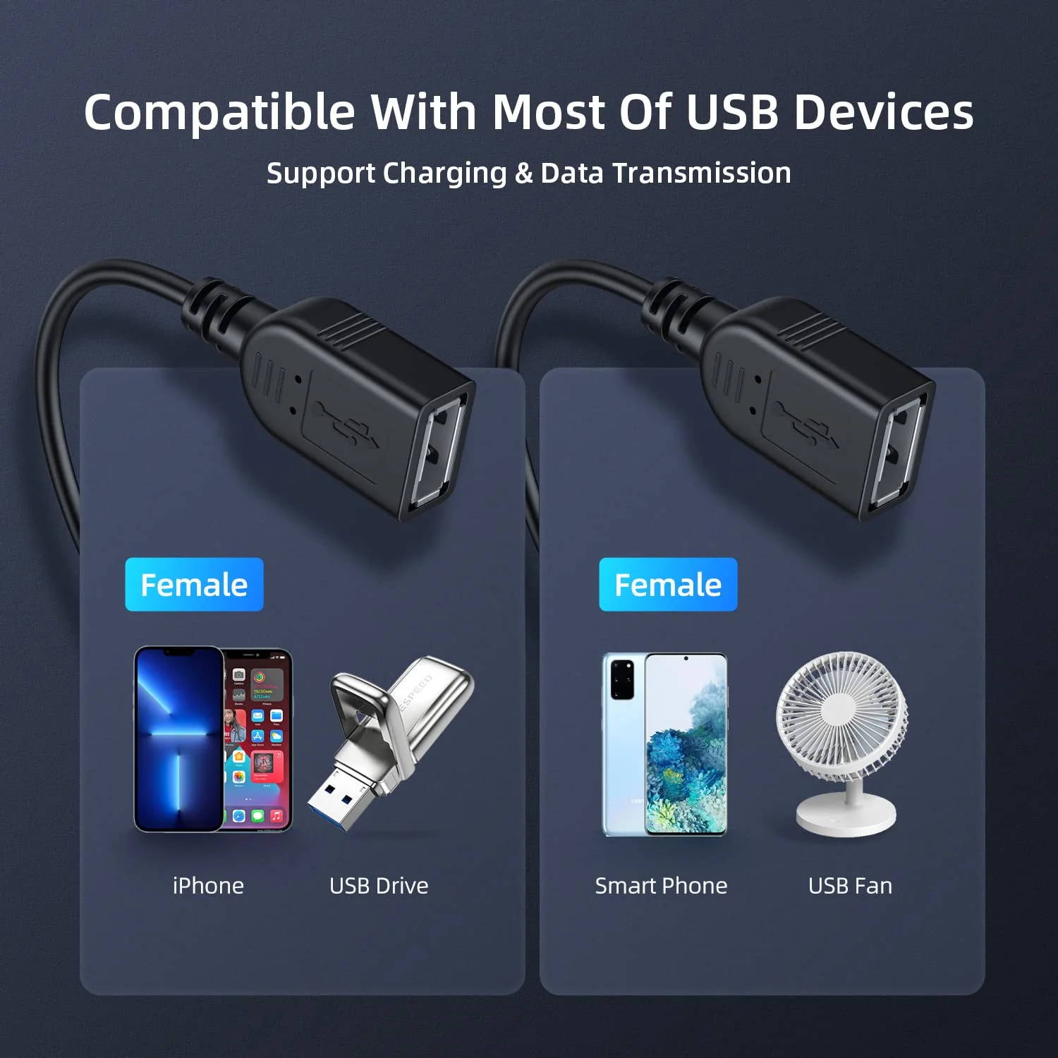 USB 2.0 A Male to 2 Dual USB Female Jack Y Splitter Hub Power Cord Extension Adapter Cable - Image 2