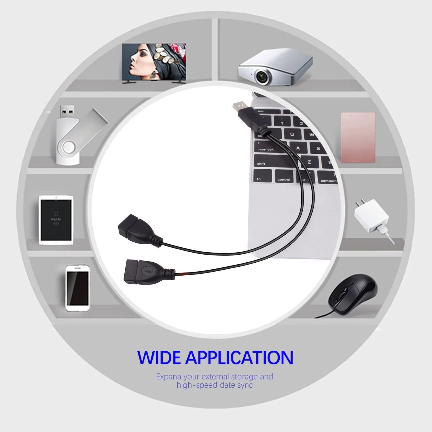 USB 2.0 A Male to 2 Dual USB Female Jack Y Splitter Hub Power Cord Extension Adapter Cable - Image 8
